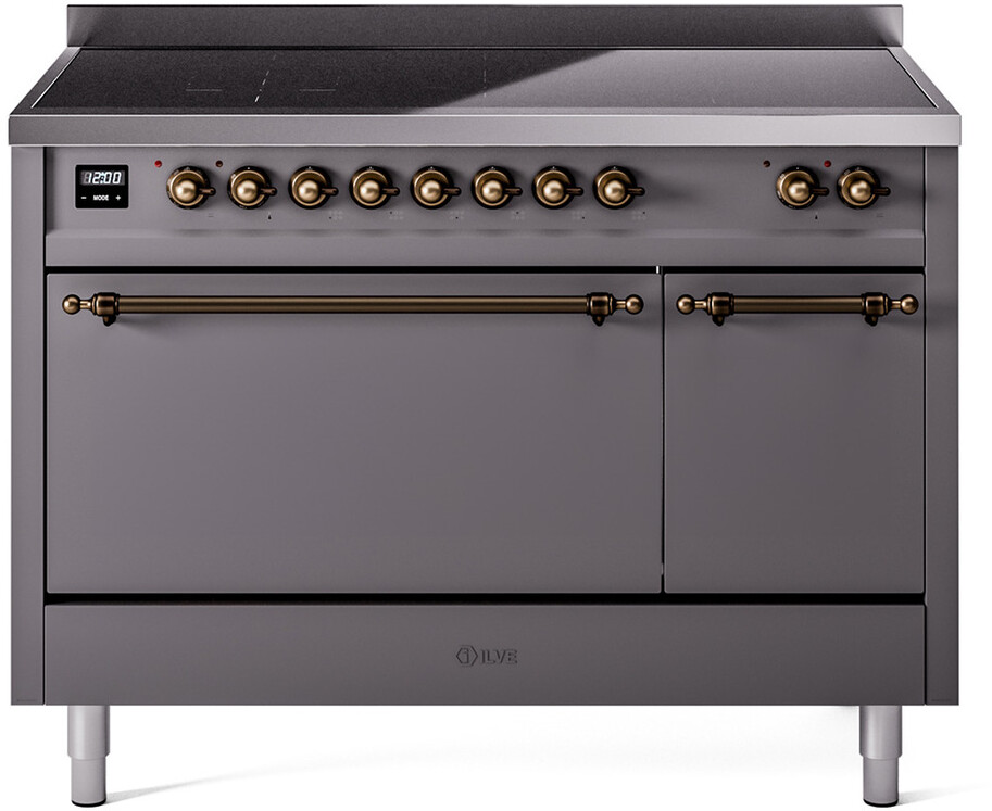 ILVE UPI486QNMPMGB Nostalgie II 48 inch Induction Range with 6 Elements, 5.02 cu. ft. Total Dual Oven Capacity (Solid Door, Graphite Matte, Burnished)