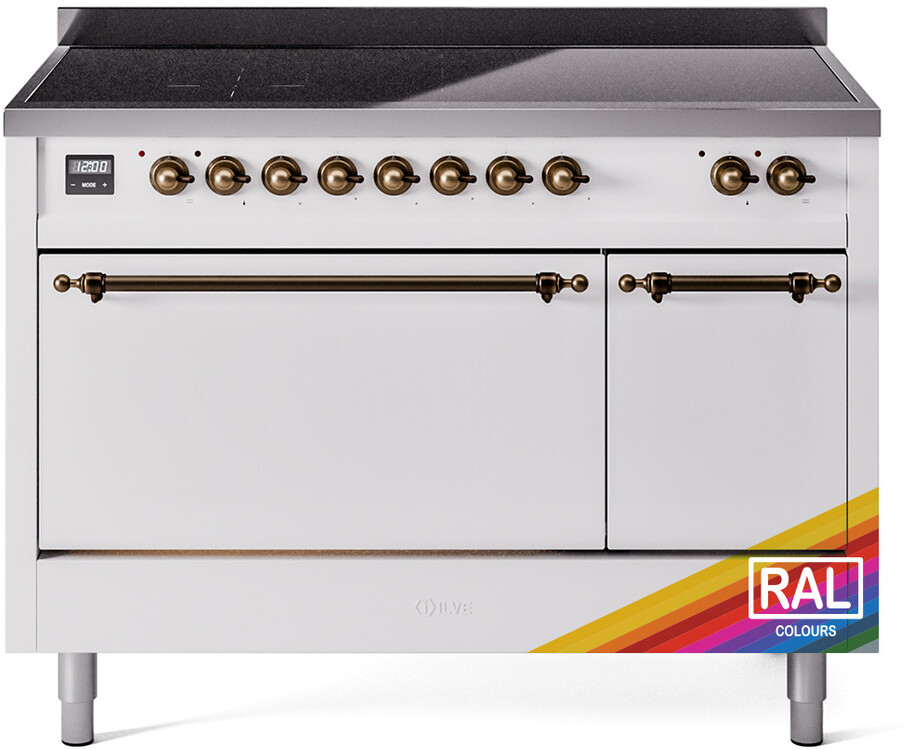 ILVE UPI486QNMPRAB Nostalgie II 48 inch Induction Range with 6 Elements, 5.02 cu. ft. Total Dual Oven Capacity (Solid Door, RAL, Burnished)