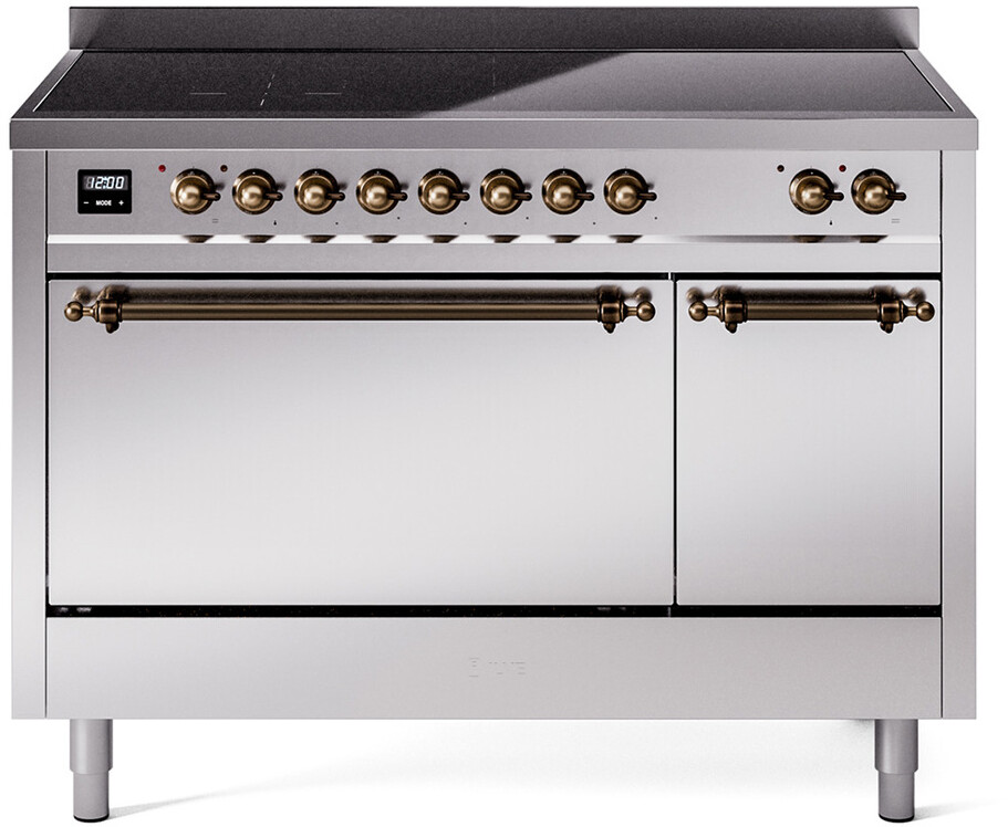 ILVE UPI486QNMPSSB Nostalgie II 48 inch Induction Range with 6 Elements, 5.02 cu. ft. Total Dual Oven Capacity (Solid Door, Stainless Steel, Burnished)