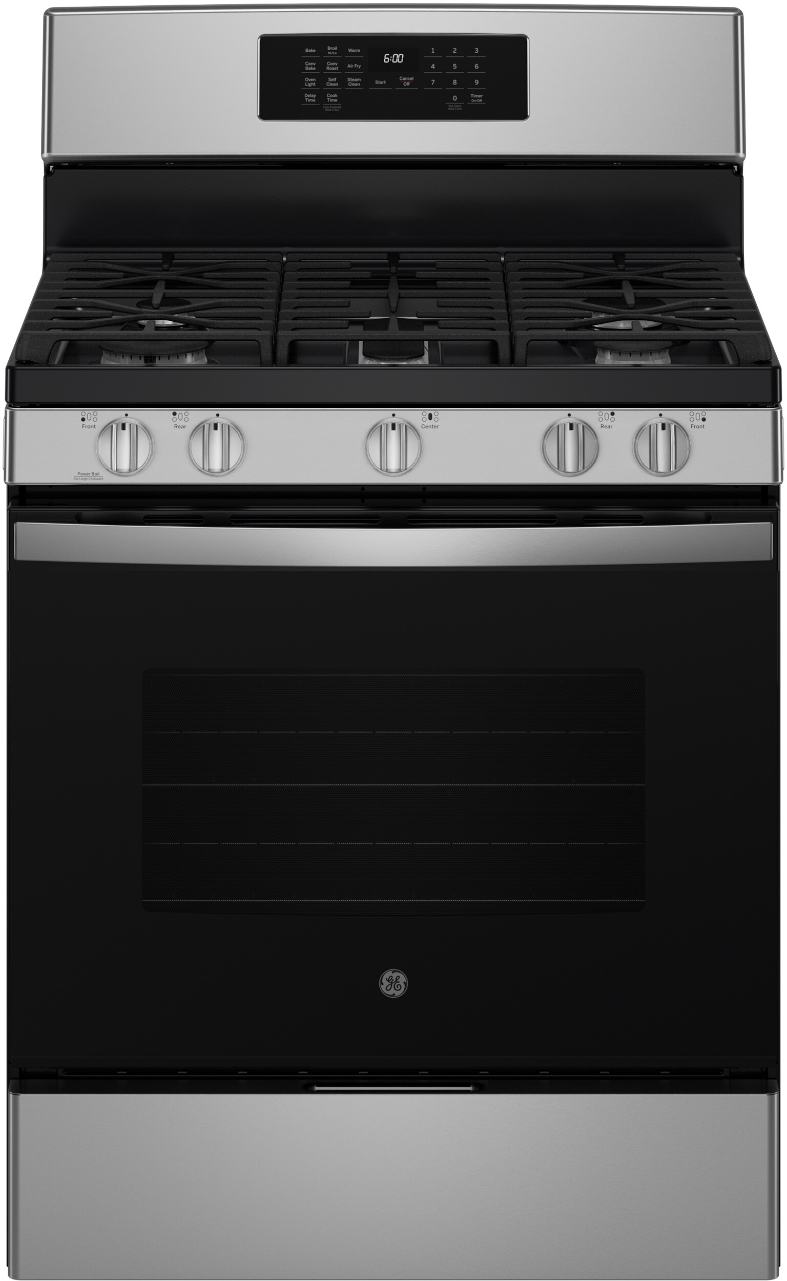 GE JGB670SZSS 30 inch Freestanding Gas Range with 5 Burners, 5 cu. ft. Oven Capacity, No Preheat Air Fry and Self-Clean with Steam Clean in Stainless Steel