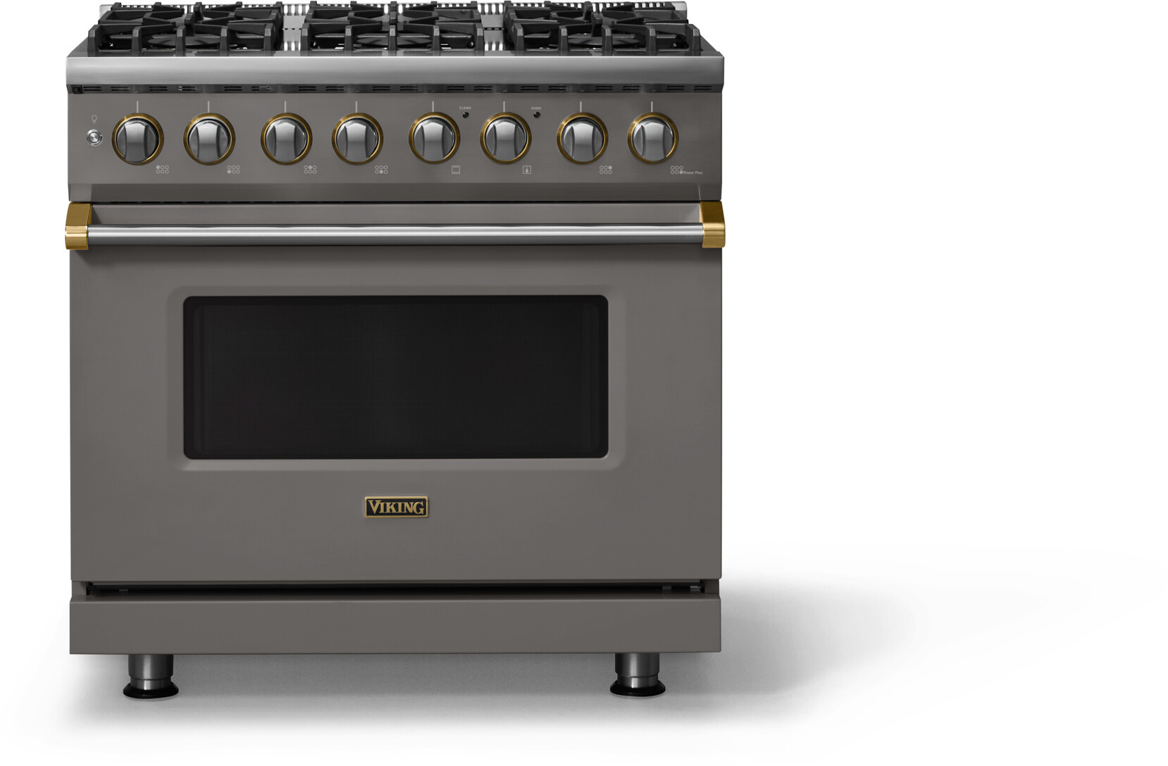 Viking VDR53646BDGBBLP 5-Series 36 inch Freestanding Dual Fuel Range with 6 Burners, 5.6 cu. ft. Oven Capacity, VSH Pro Sealed Burner System and Self-Cleaning (Damascus Gray, Brushed Brass, Liquid Propane)