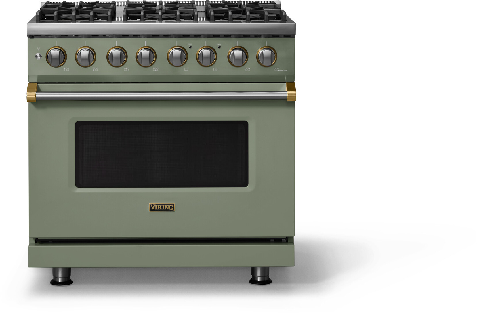 Viking VDR53646BEUBBLP 5-Series 36 inch Freestanding Dual Fuel Range with 6 Burners, 5.6 cu. ft. Oven Capacity, VSH Pro Sealed Burner System and Self-Cleaning (Eucalyptus, Brushed Brass, Liquid Propane)