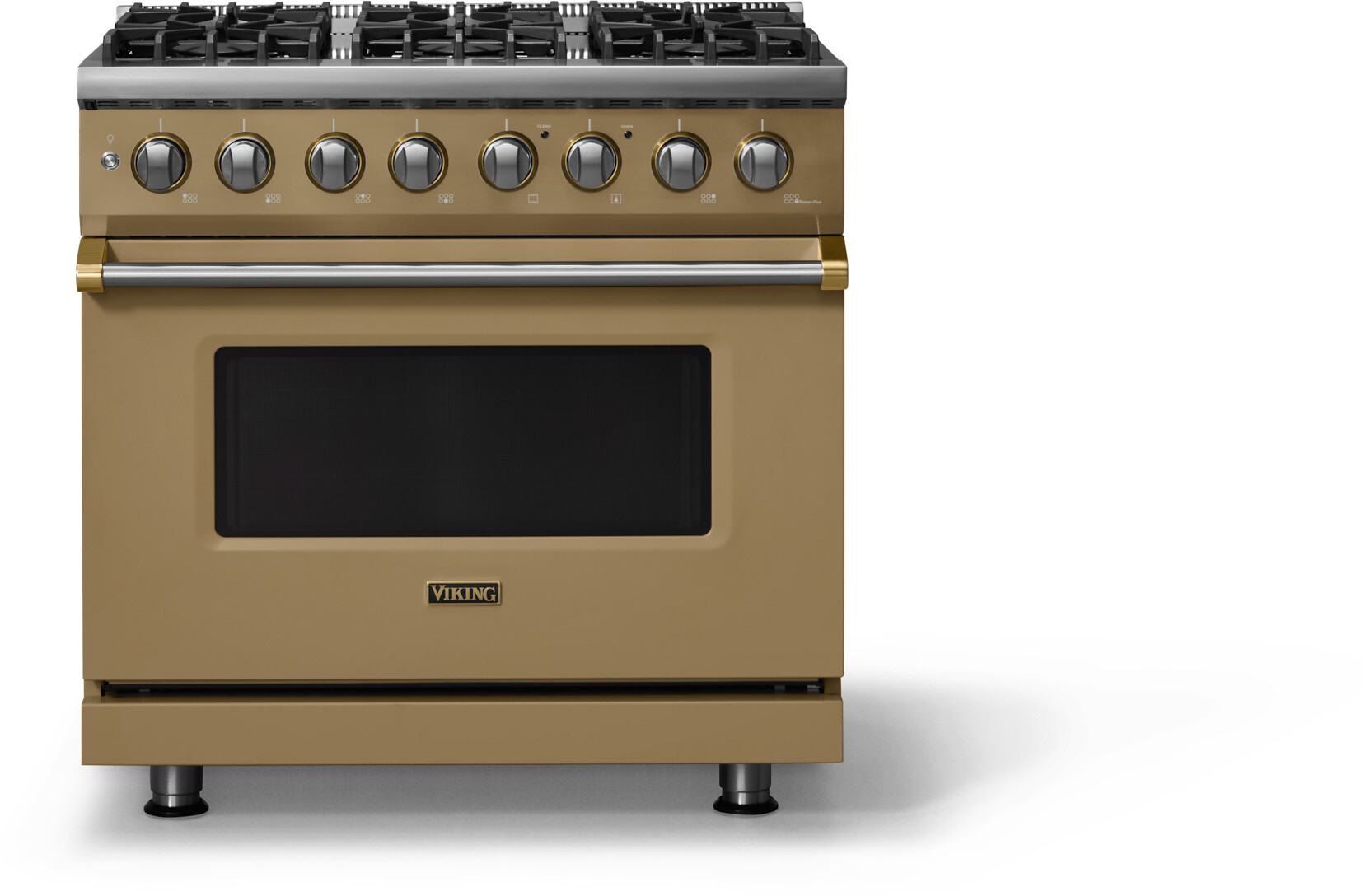 Viking VDR53646BGHBBLP 5-Series 36 inch Freestanding Dual Fuel Range with 6 Burners, 5.6 cu. ft. Oven Capacity, VSH Pro Sealed Burner System and Self-Cleaning (Golden Hour, Brushed Brass, Liquid Propane)