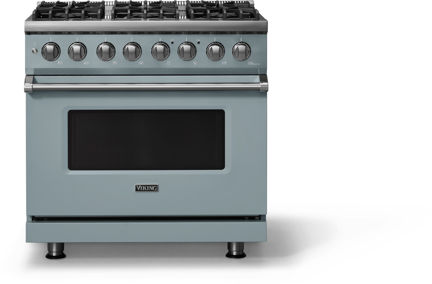 Viking VDR53646BNS 5-Series 36 inch Freestanding Dual Fuel Range with 6 Burners, 5.6 cu. ft. Oven Capacity, VSH Pro Sealed Burner System and Self-Cleaning (November Sky, Polished Chrome, Natural Gas)