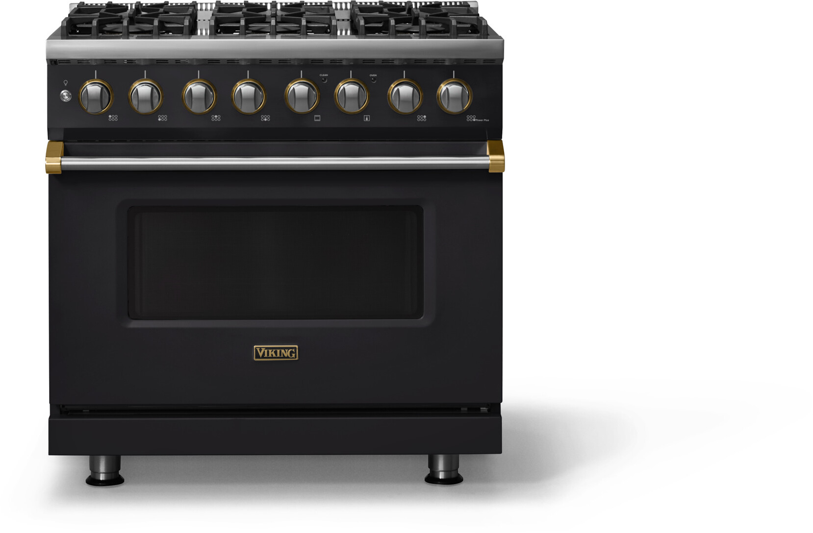 Viking VDR53646BONBBLP 5-Series 36 inch Freestanding Dual Fuel Range with 6 Burners, 5.6 cu. ft. Oven Capacity, VSH Pro Sealed Burner System and Self-Cleaning (Onyx, Brushed Brass, Liquid Propane)