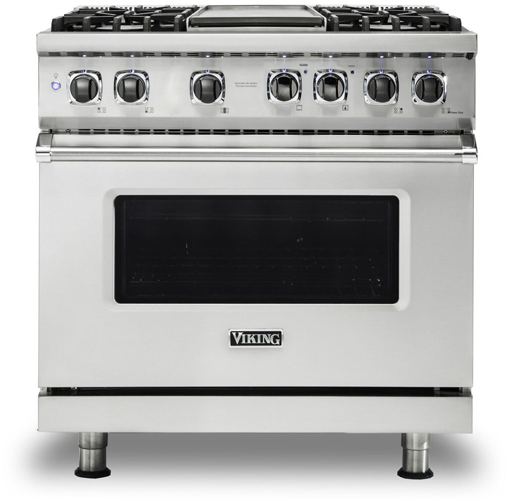 Viking VDR5364GSSLP 5 Series 36 inch Dual Fuel Range with 4 Sealed Burners and Griddle (Stainless Steel, Liquid Propane)