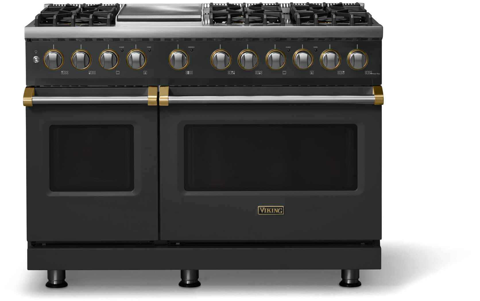 Viking VDR54846GANBB 5-Series 48 inch Freestanding Dual Fuel Range with 6 Burners, Griddle, 7.3 cu. ft. Oven Capacity, VSH Pro Sealed Burner System and Self-Cleaning (Antique Bronze, Brushed Brass, Natural Gas)