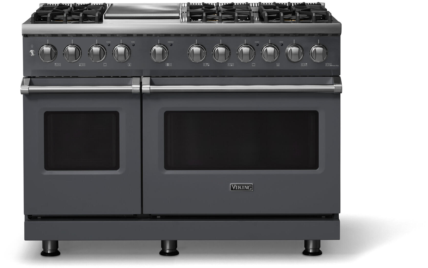 Viking VDR54846GCS 5-Series 48 inch Freestanding Dual Fuel Range with 6 Burners, Griddle, 7.3 cu. ft. Oven Capacity, VSH Pro Sealed Burner System and Self-Cleaning (Cast Black, Polished Chrome, Natural Gas)