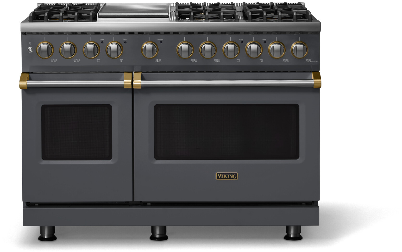 Viking VDR54846GCSBBLP 5-Series 48 inch Freestanding Dual Fuel Range with 6 Burners, Griddle, 7.3 cu. ft. Oven Capacity, VSH Pro Sealed Burner System and Self-Cleaning (Cast Black, Brushed Brass, Liquid Propane)
