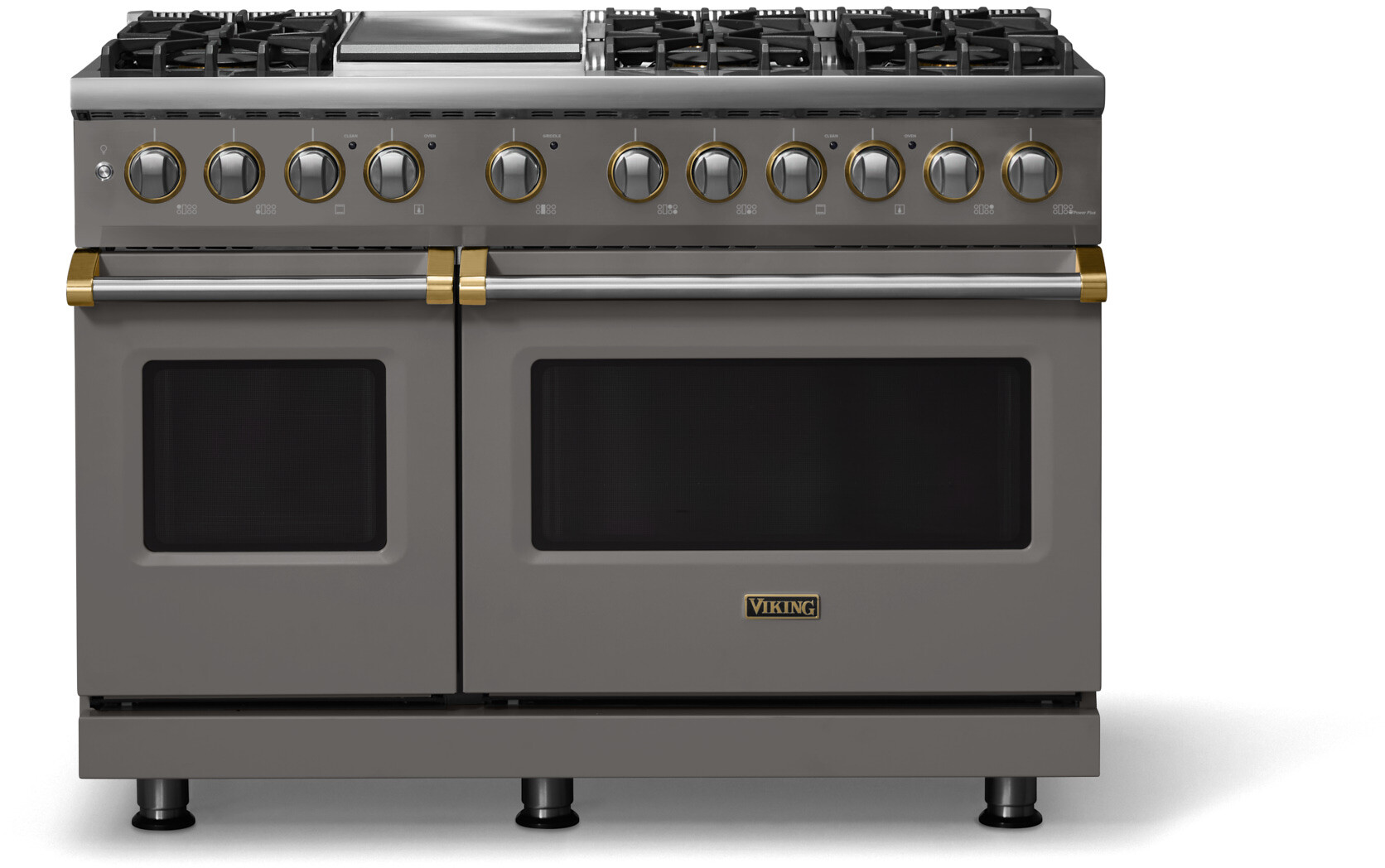 Viking VDR54846GDGBB 5-Series 48 inch Freestanding Dual Fuel Range with 6 Burners, Griddle, 7.3 cu. ft. Oven Capacity, VSH Pro Sealed Burner System and Self-Cleaning (Damascus Gray, Brushed Brass, Natural Gas)