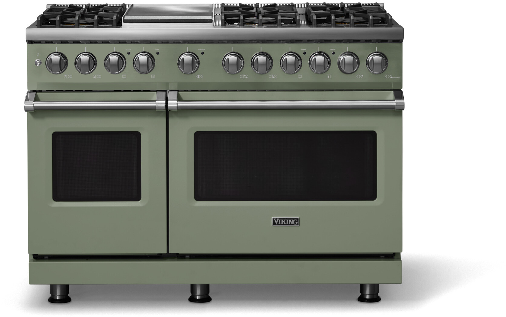 Viking VDR54846GEULP 5-Series 48 inch Freestanding Dual Fuel Range with 6 Burners, Griddle, 7.3 cu. ft. Oven Capacity, VSH Pro Sealed Burner System and Self-Cleaning (Eucalyptus, Polished Chrome, Liquid Propane)