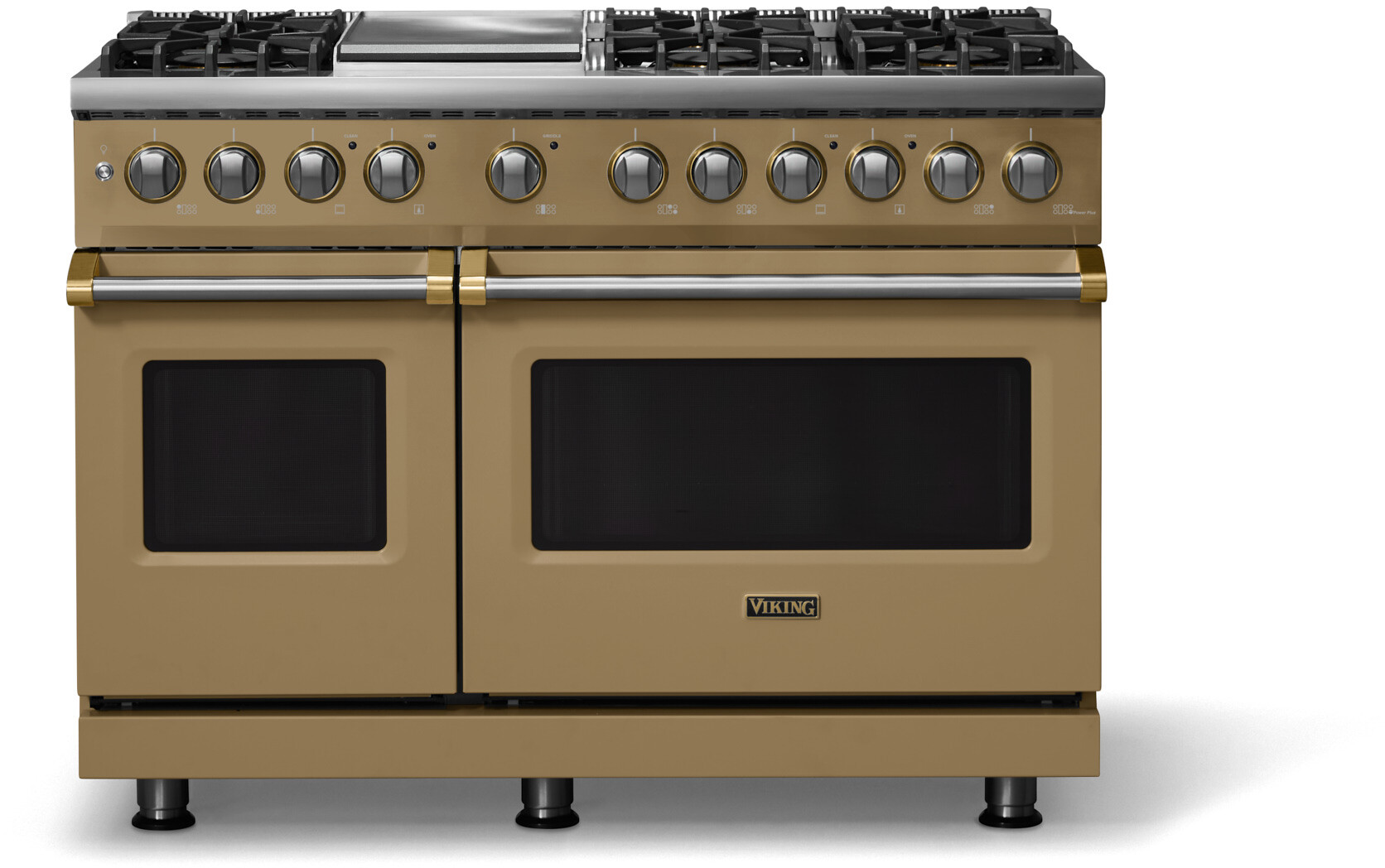 Viking VDR54846GGHBBLP 5-Series 48 inch Freestanding Dual Fuel Range with 6 Burners, Griddle, 7.3 cu. ft. Oven Capacity, VSH Pro Sealed Burner System and Self-Cleaning (Golden Hour, Brushed Brass, Liquid Propane)