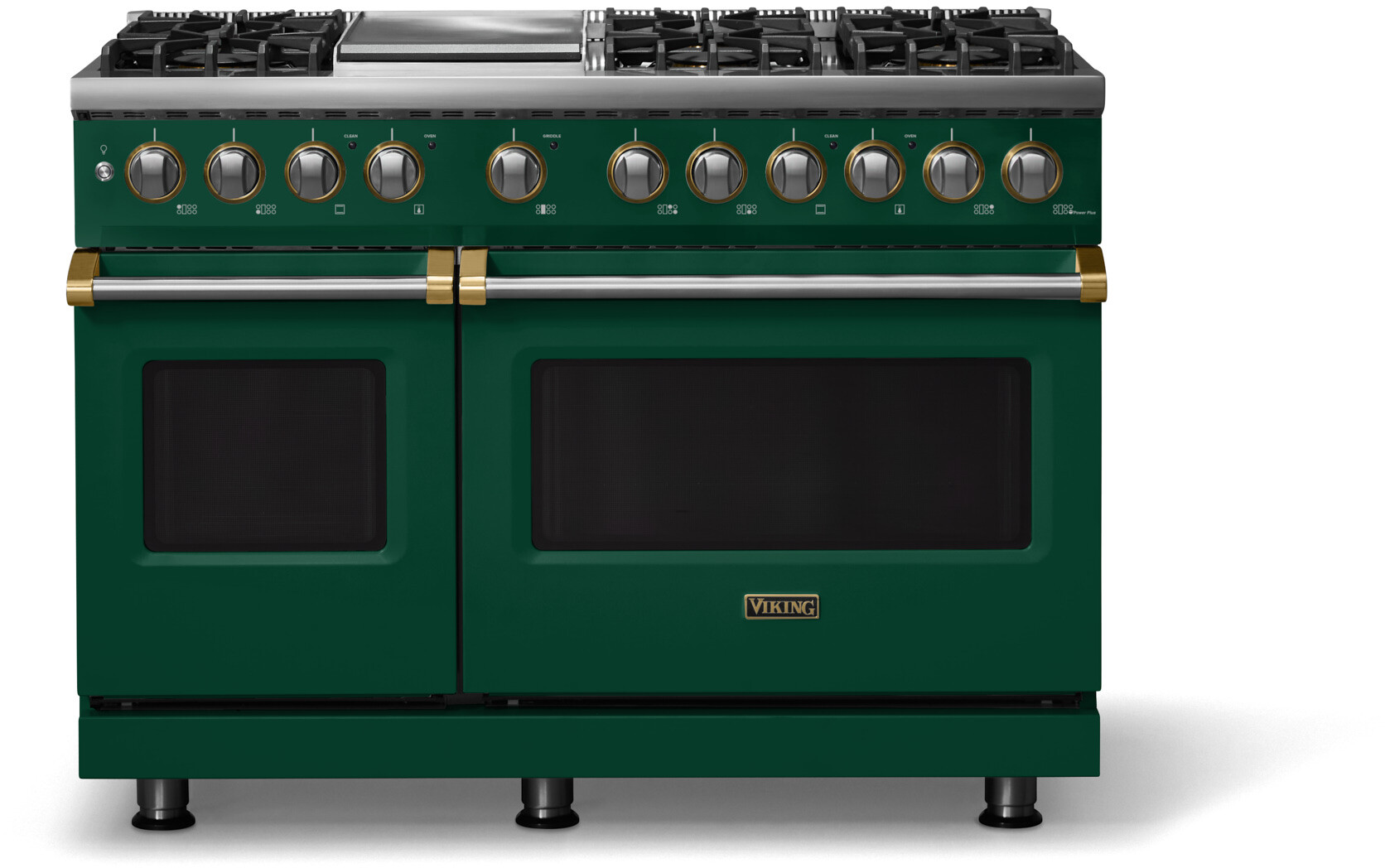 Viking VDR54846GIVBBLP 5-Series 48 inch Freestanding Dual Fuel Range with 6 Burners, Griddle, 7.3 cu. ft. Oven Capacity, VSH Pro Sealed Burner System and Self-Cleaning (Ivy, Brushed Brass, Liquid Propane)