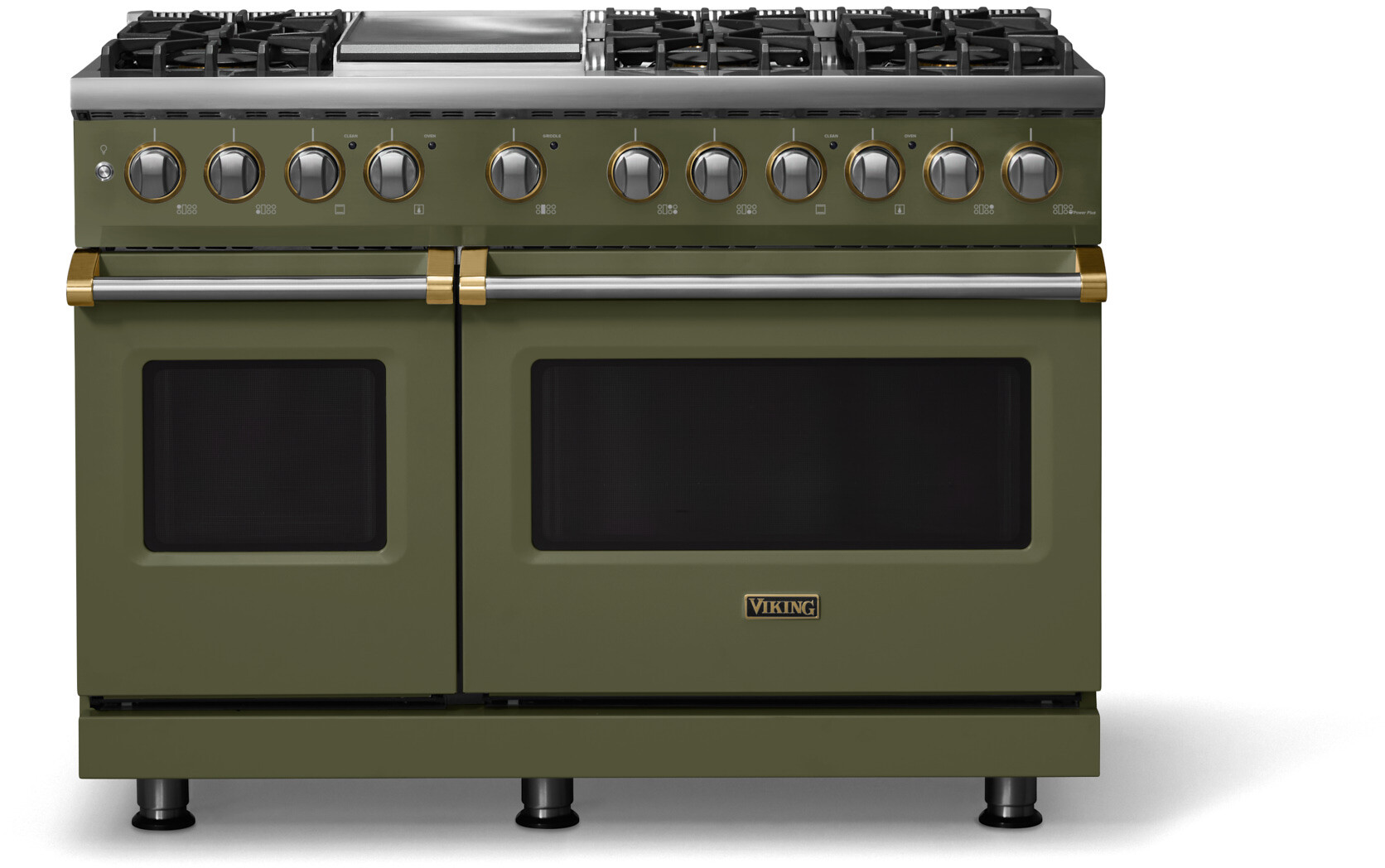 Viking VDR54846GMABBLP 5-Series 48 inch Freestanding Dual Fuel Range with 6 Burners, Griddle, 7.3 cu. ft. Oven Capacity, VSH Pro Sealed Burner System and Self-Cleaning (Martini, Brushed Brass, Liquid Propane)
