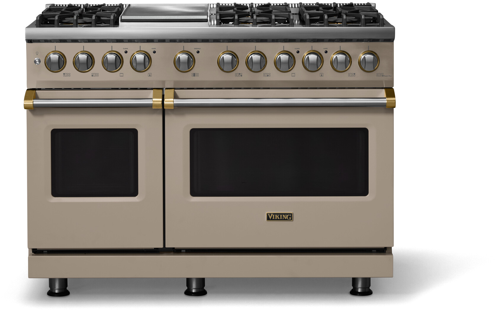 Viking VDR54846GNABBLP 5-Series 48 inch Freestanding Dual Fuel Range with 6 Burners, Griddle, 7.3 cu. ft. Oven Capacity, VSH Pro Sealed Burner System and Self-Cleaning (Nantucket, Brushed Brass, Liquid Propane)