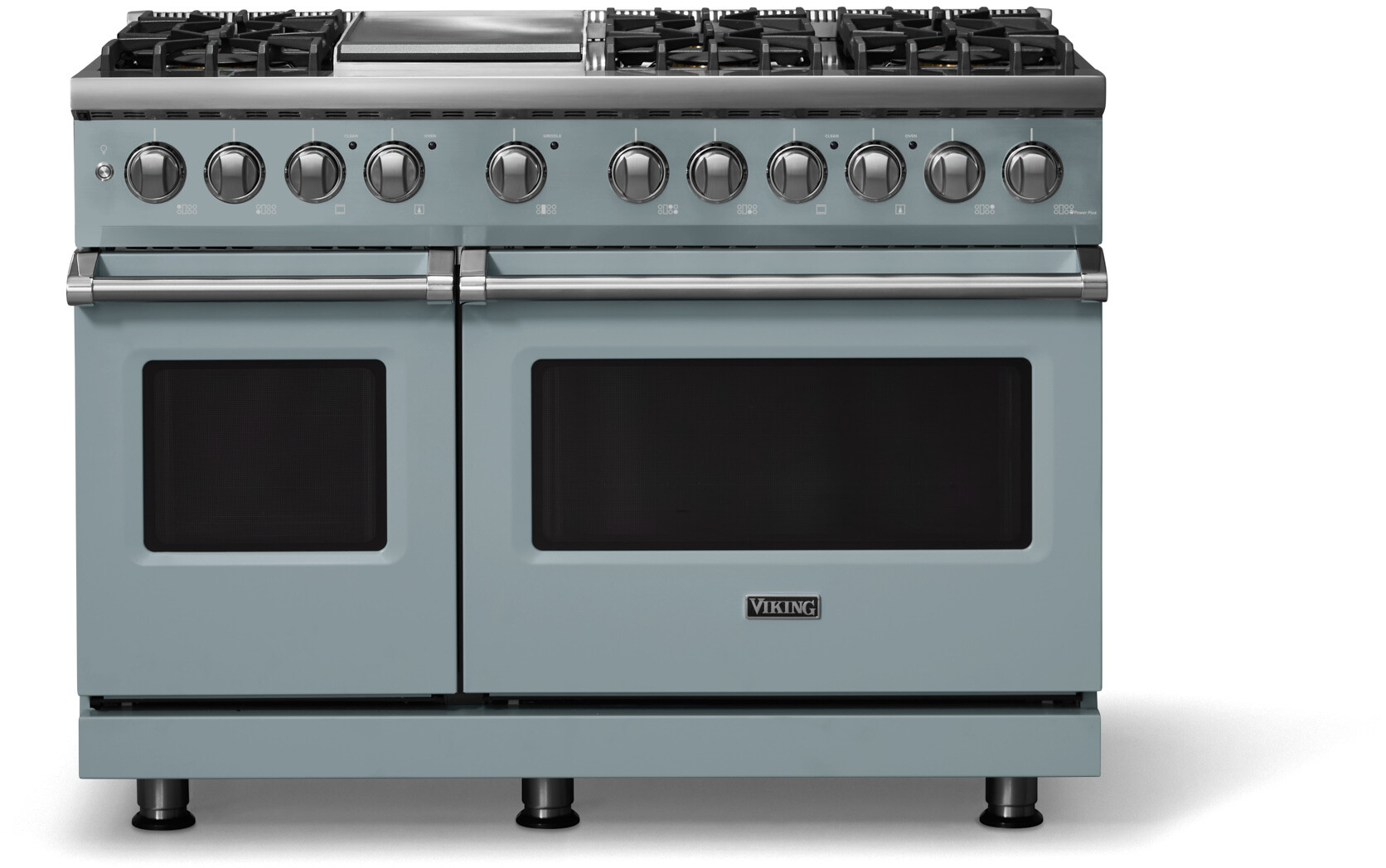 Viking VDR54846GNS 5-Series 48 inch Freestanding Dual Fuel Range with 6 Burners, Griddle, 7.3 cu. ft. Oven Capacity, VSH Pro Sealed Burner System and Self-Cleaning (November Sky, Polished Chrome, Natural Gas)