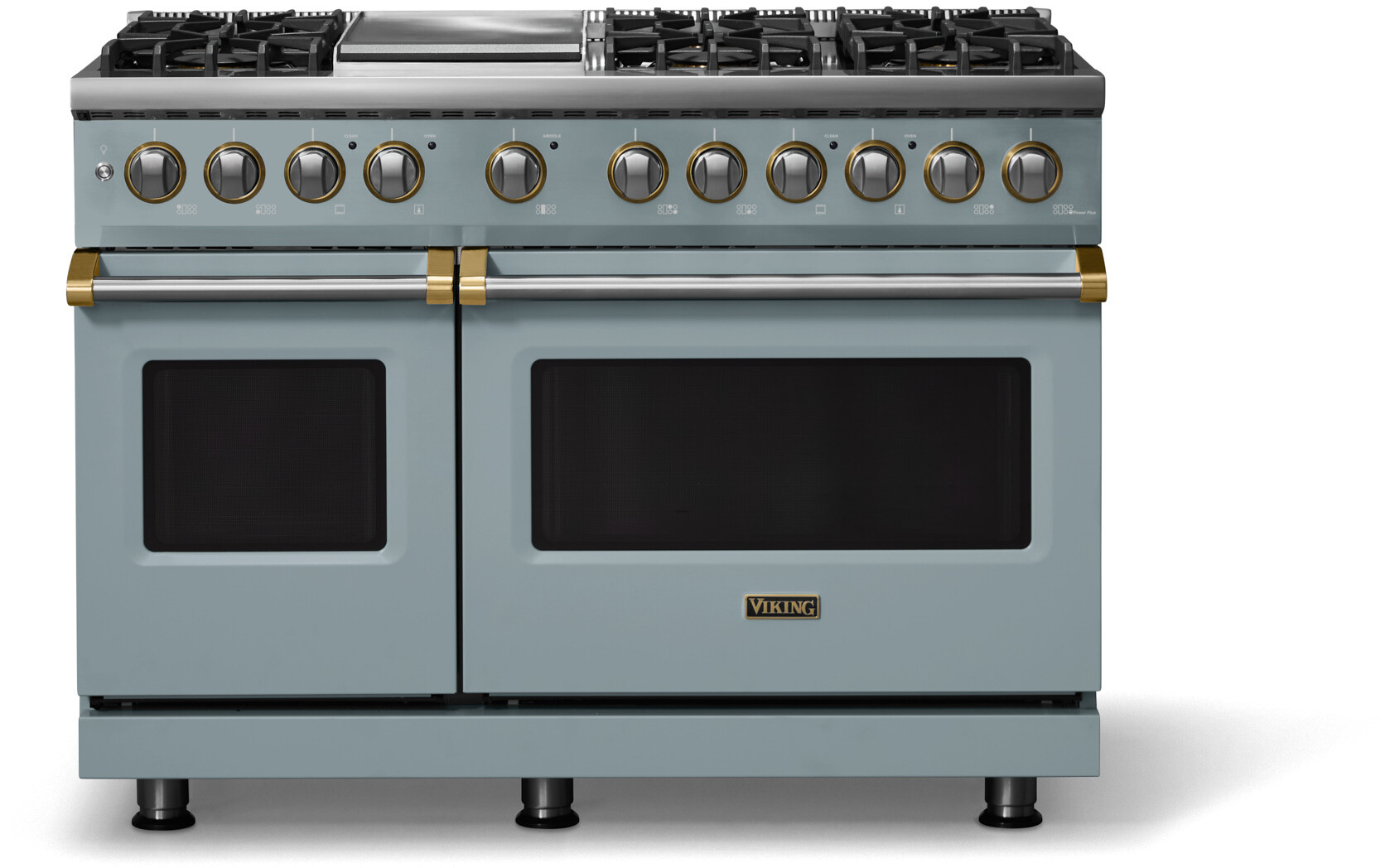 Viking VDR54846GNSBB 5-Series 48 inch Freestanding Dual Fuel Range with 6 Burners, Griddle, 7.3 cu. ft. Oven Capacity, VSH Pro Sealed Burner System and Self-Cleaning (November Sky, Brushed Brass, Natural Gas)