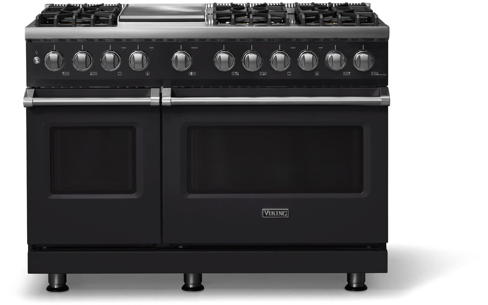 Viking VDR54846GONLP 5-Series 48 inch Freestanding Dual Fuel Range with 6 Burners, Griddle, 7.3 cu. ft. Oven Capacity, VSH Pro Sealed Burner System and Self-Cleaning (Onyx, Polished Chrome, Liquid Propane)