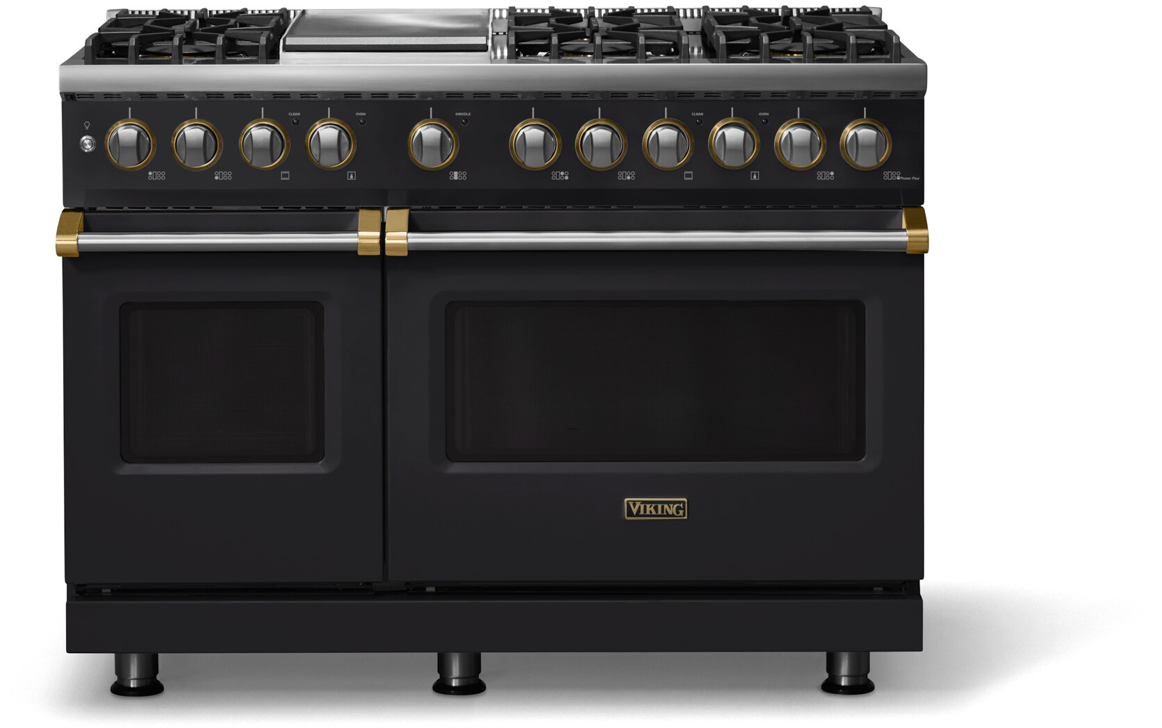 Viking VDR54846GONBBLP 5-Series 48 inch Freestanding Dual Fuel Range with 6 Burners, Griddle, 7.3 cu. ft. Oven Capacity, VSH Pro Sealed Burner System and Self-Cleaning (Onyx, Brushed Brass, Liquid Propane)