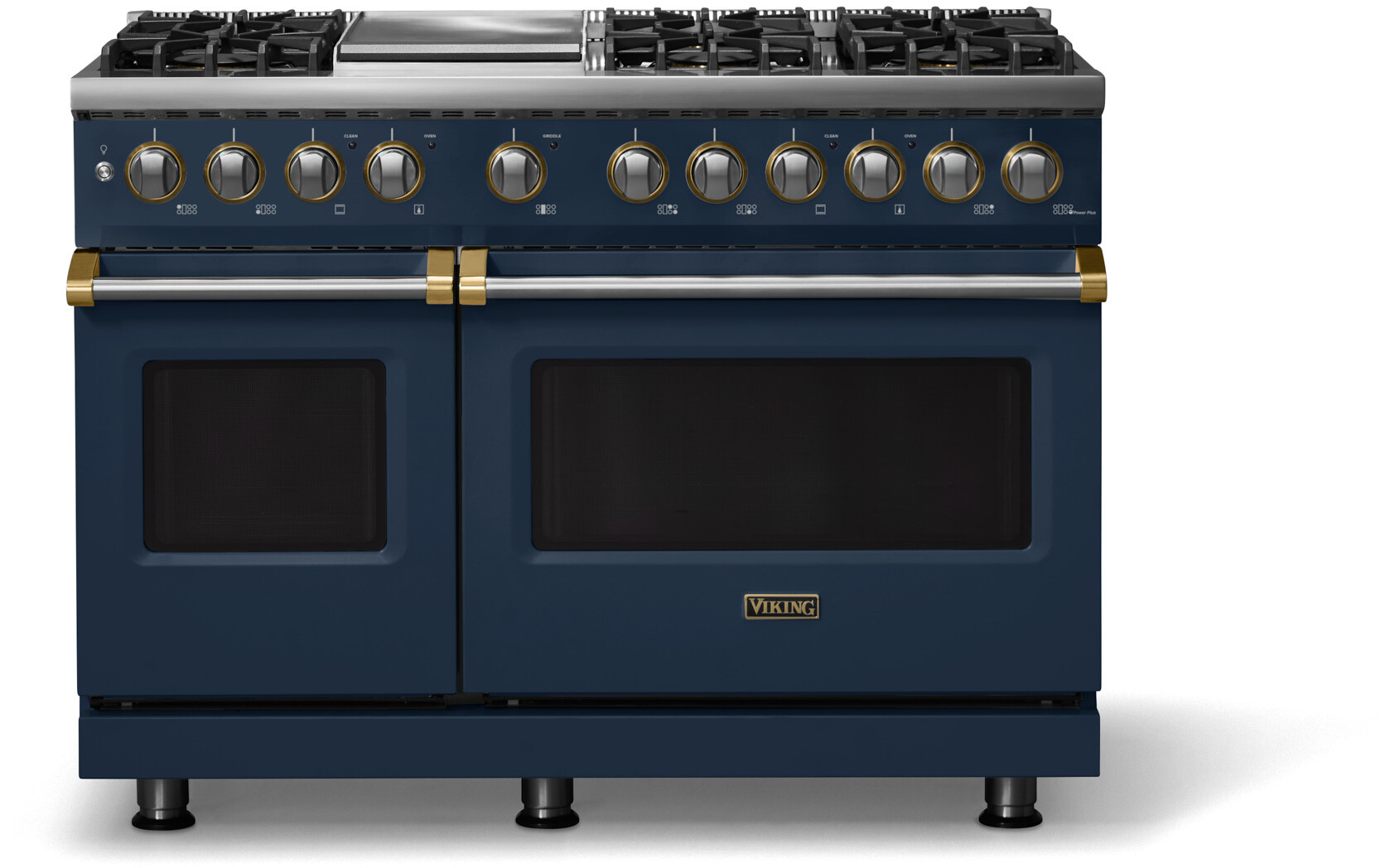 Viking VDR54846GSBBB 5-Series 48 inch Freestanding Dual Fuel Range with 6 Burners, Griddle, 7.3 cu. ft. Oven Capacity, VSH Pro Sealed Burner System and Self-Cleaning (Slate Blue, Brushed Brass, Natural Gas)