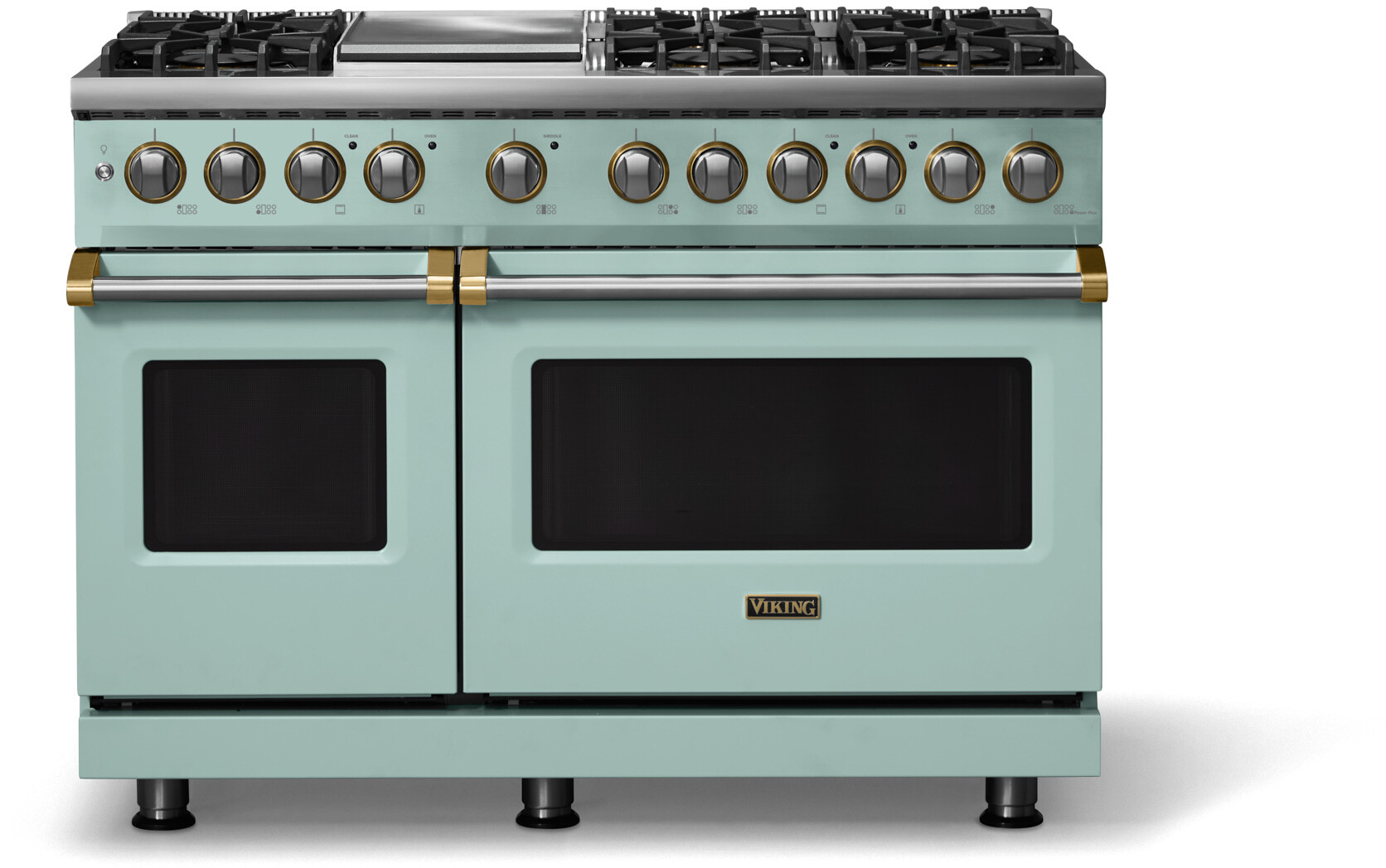Viking VDR54846GSPBBLP 5-Series 48 inch Freestanding Dual Fuel Range with 6 Burners, Griddle, 7.3 cu. ft. Oven Capacity, VSH Pro Sealed Burner System and Self-Cleaning (Splash, Brushed Brass, Liquid Propane)