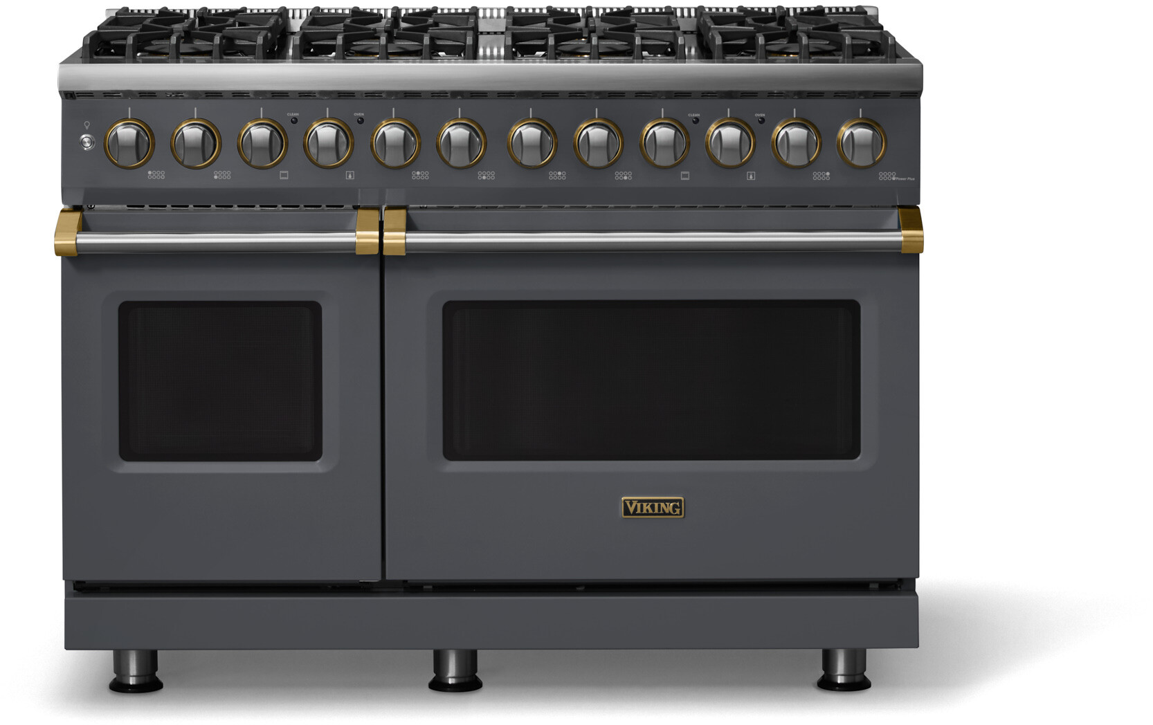 Viking VDR54848BCSBBLP 5-Series 48 inch Freestanding Dual Fuel Range with 8 Burners, 7.3 cu. ft. Oven Capacity, VSH Pro Sealed Burner System and Self-Cleaning (Cast Black, Brushed Brass, Liquid Propane)