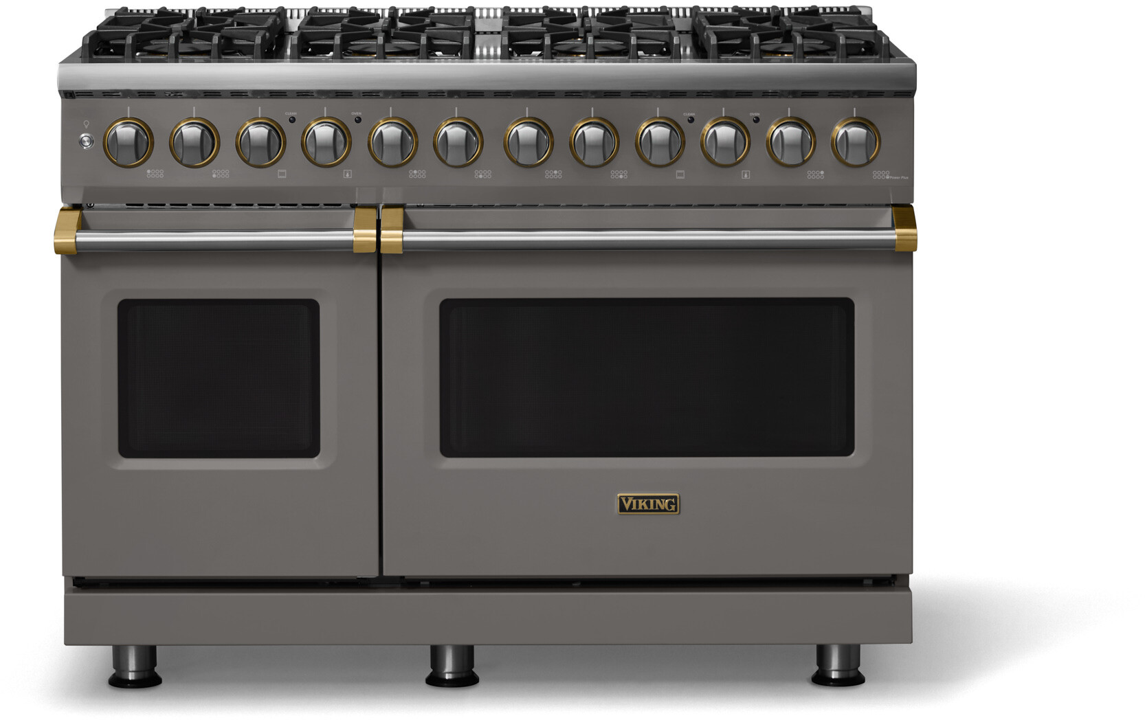 Viking VDR54848BDGBBLP 5-Series 48 inch Freestanding Dual Fuel Range with 8 Burners, 7.3 cu. ft. Oven Capacity, VSH Pro Sealed Burner System and Self-Cleaning (Damascus Gray, Brushed Brass, Liquid Propane)