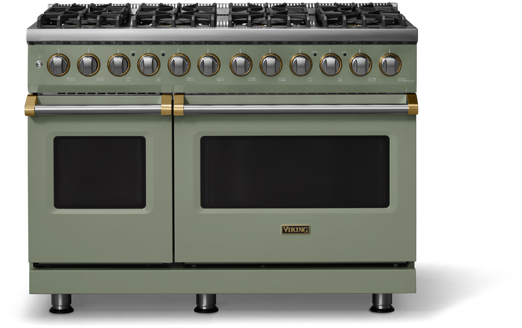 Viking VDR54848BEUBBLP 5-Series 48 inch Freestanding Dual Fuel Range with 8 Burners, 7.3 cu. ft. Oven Capacity, VSH Pro Sealed Burner System and Self-Cleaning (Eucalyptus, Brushed Brass, Liquid Propane)