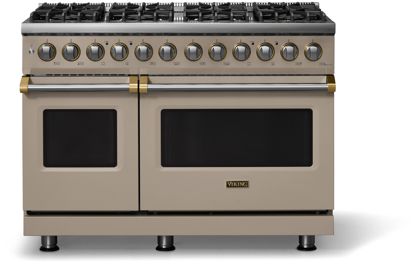 Viking VDR54848BNABBLP 5-Series 48 inch Freestanding Dual Fuel Range with 8 Burners, 7.3 cu. ft. Oven Capacity, VSH Pro Sealed Burner System and Self-Cleaning (Nantucket, Brushed Brass, Liquid Propane)