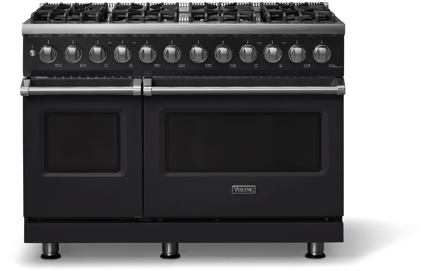 Viking VDR54848BONLP 5-Series 48 inch Freestanding Dual Fuel Range with 8 Burners, 7.3 cu. ft. Oven Capacity, VSH Pro Sealed Burner System and Self-Cleaning (Onyx, Polished Chrome, Liquid Propane)