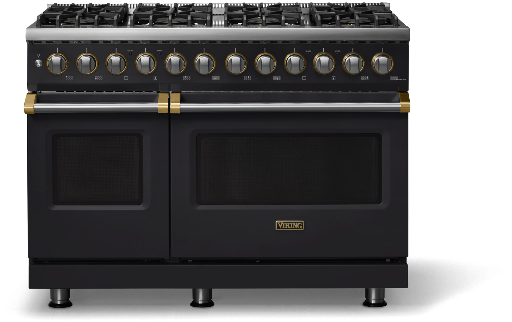 Viking VDR54848BONBBLP 5-Series 48 inch Freestanding Dual Fuel Range with 8 Burners, 7.3 cu. ft. Oven Capacity, VSH Pro Sealed Burner System and Self-Cleaning (Onyx, Brushed Brass, Liquid Propane)