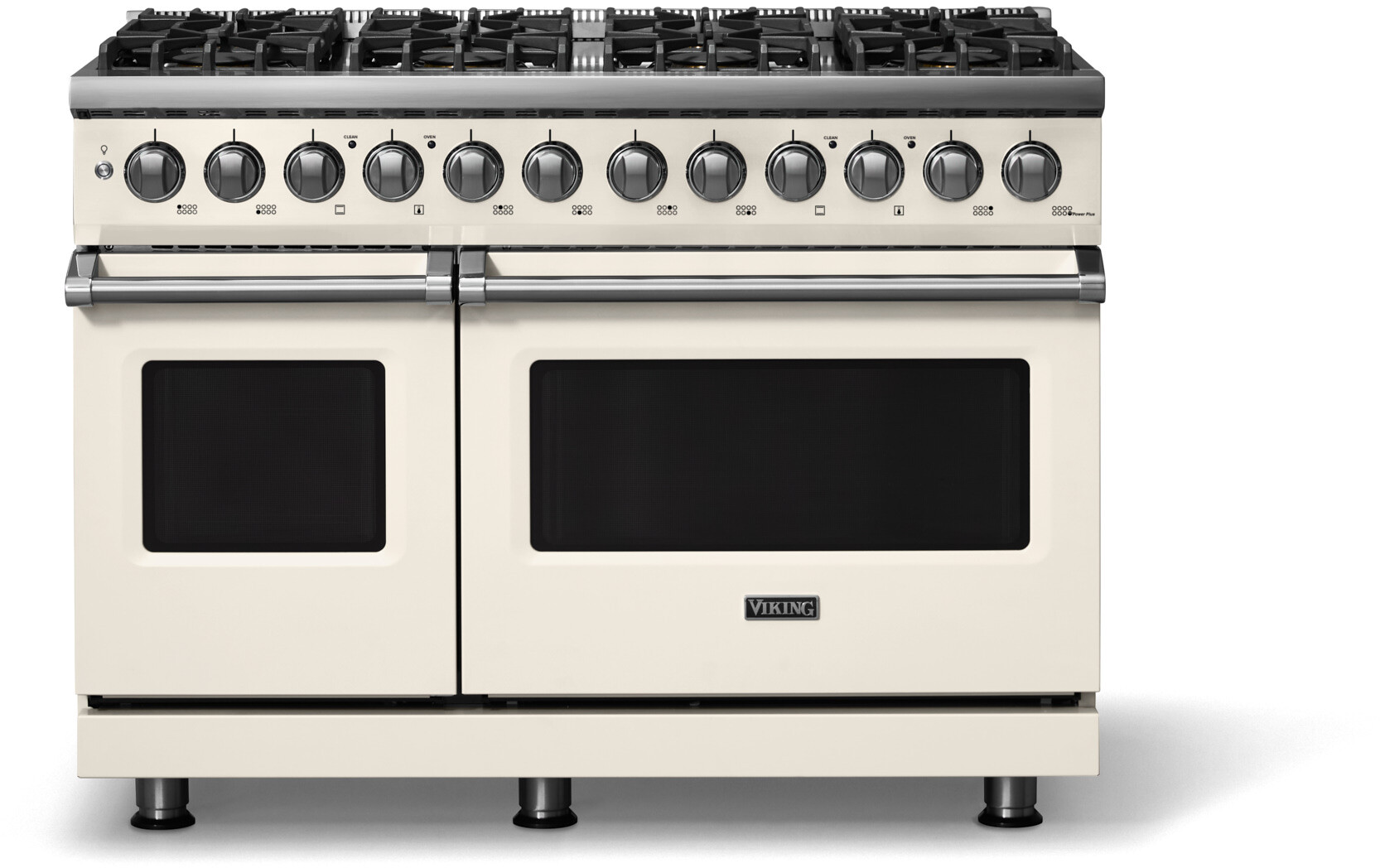 Viking VDR54848BPWLP 5-Series 48 inch Freestanding Dual Fuel Range with 8 Burners, 7.3 cu. ft. Oven Capacity, VSH Pro Sealed Burner System and Self-Cleaning (Pure White, Polished Chrome, Liquid Propane)