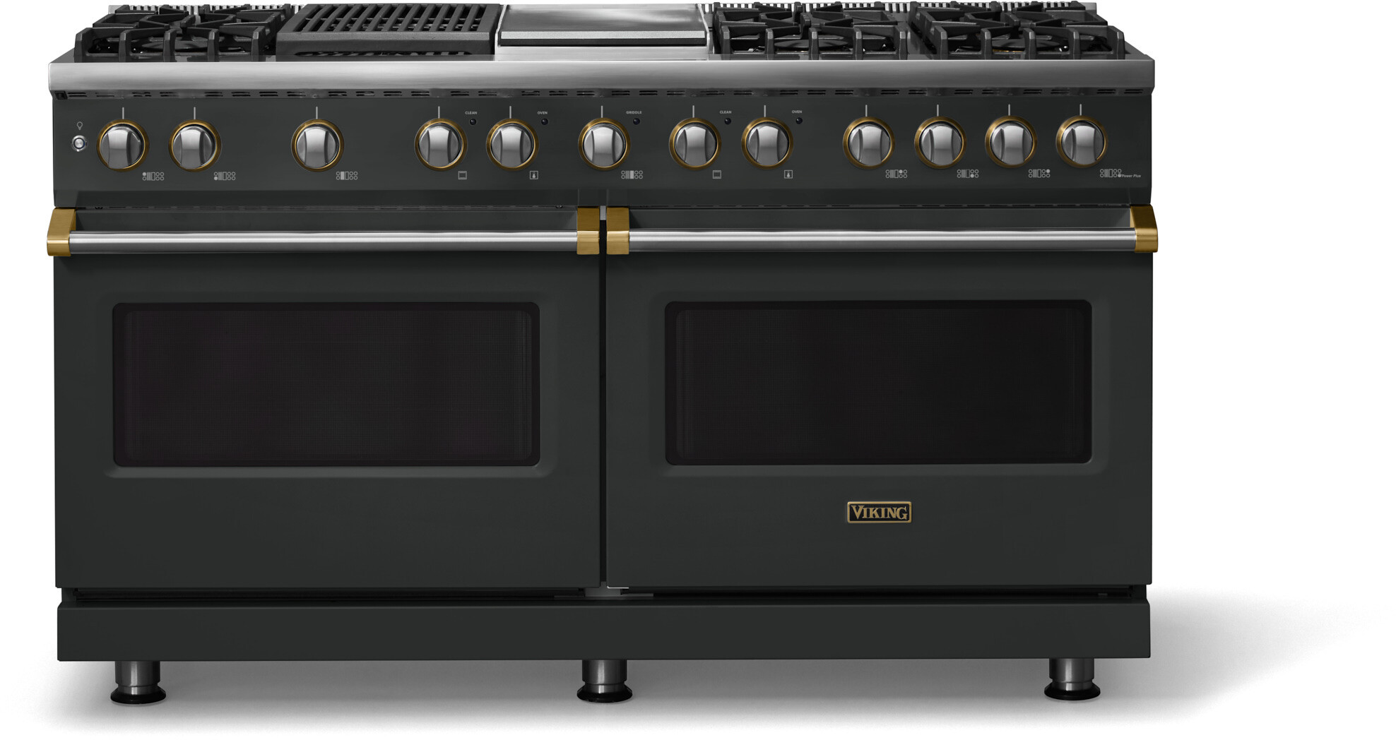 Viking VDR56046GQANBBLP 5-Series 60 inch Freestanding Dual Fuel Range with 6 Burners, Griddle, Grill, 9.4 cu. ft. Oven Capacity, VSH Pro Sealed Burner System and Self-Cleaning (Antique Bronze, Brushed Brass, Liquid Propane)