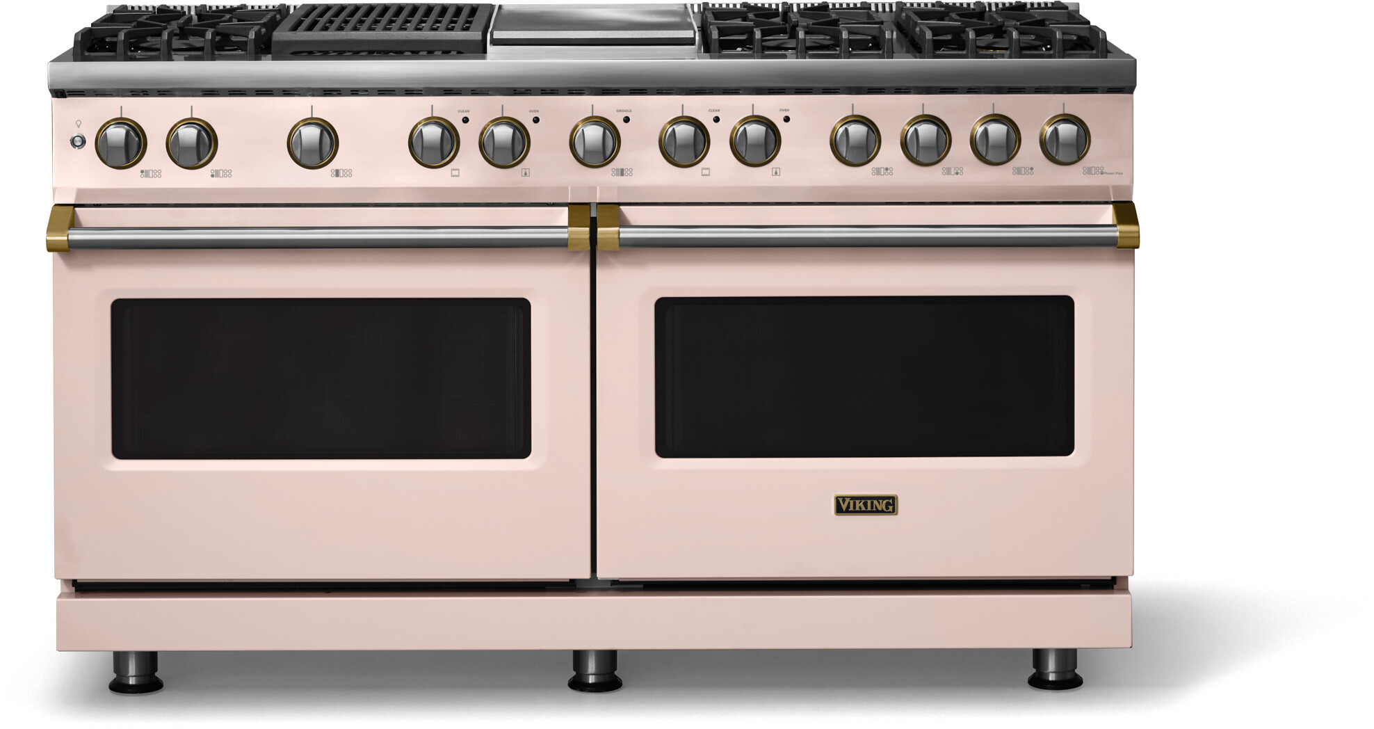 Viking VDR56046GQBHBBLP 5-Series 60 inch Freestanding Dual Fuel Range with 6 Burners, Griddle, Grill, 9.4 cu. ft. Oven Capacity, VSH Pro Sealed Burner System and Self-Cleaning (Blush, Brushed Brass, Liquid Propane)