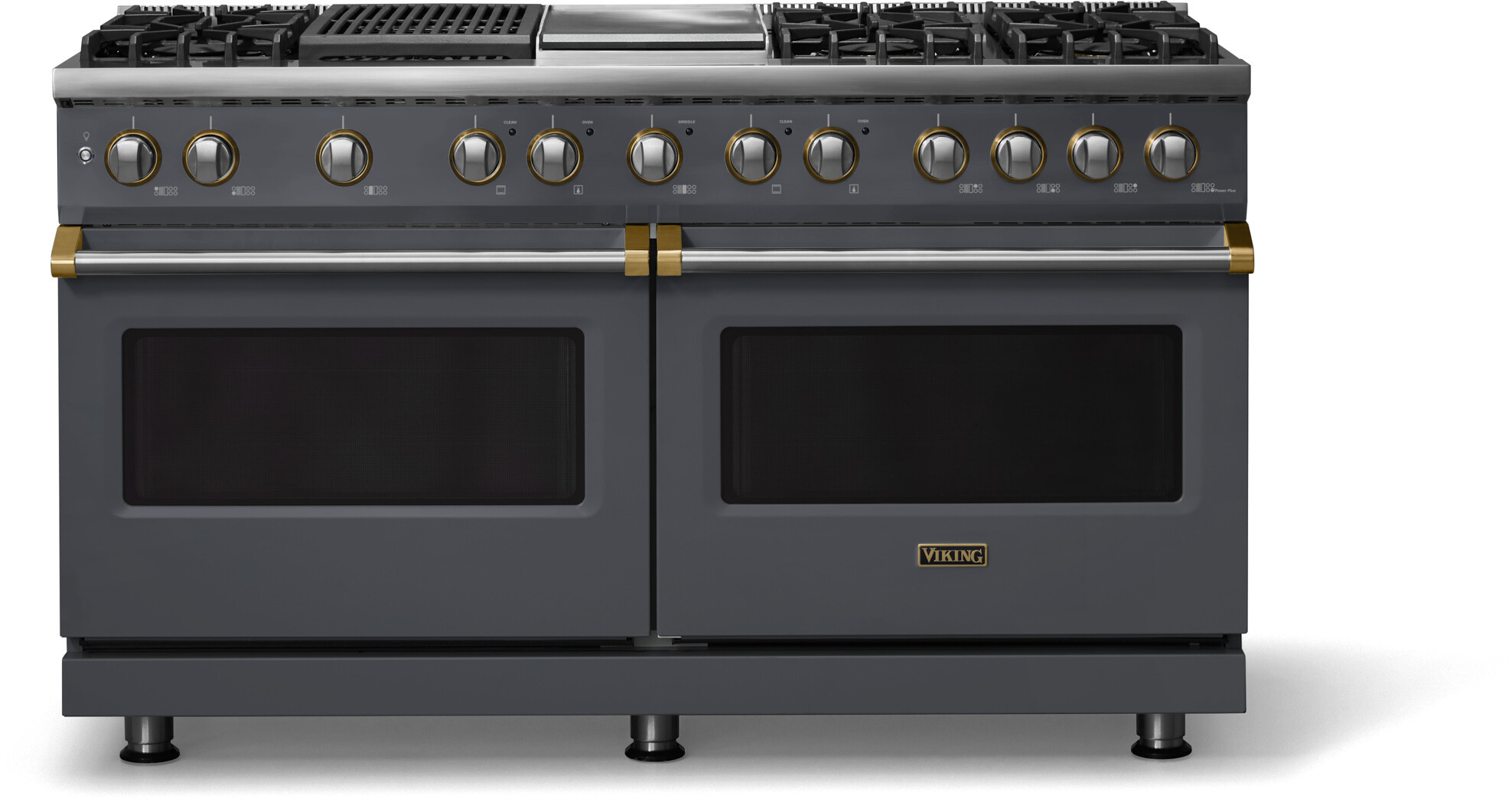 Viking VDR56046GQCSBB 5-Series 60 inch Freestanding Dual Fuel Range with 6 Burners, Griddle, Grill, 9.4 cu. ft. Oven Capacity, VSH Pro Sealed Burner System and Self-Cleaning (Cast Black, Brushed Brass, Natural Gas)