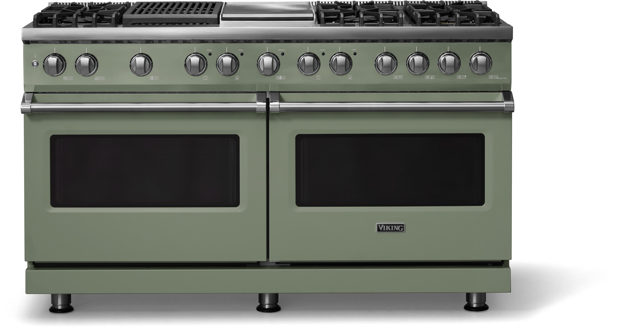 Viking VDR56046GQEULP 5-Series 60 inch Freestanding Dual Fuel Range with 6 Burners, Griddle, Grill, 9.4 cu. ft. Oven Capacity, VSH Pro Sealed Burner System and Self-Cleaning (Eucalyptus, Polished Chrome, Liquid Propane)