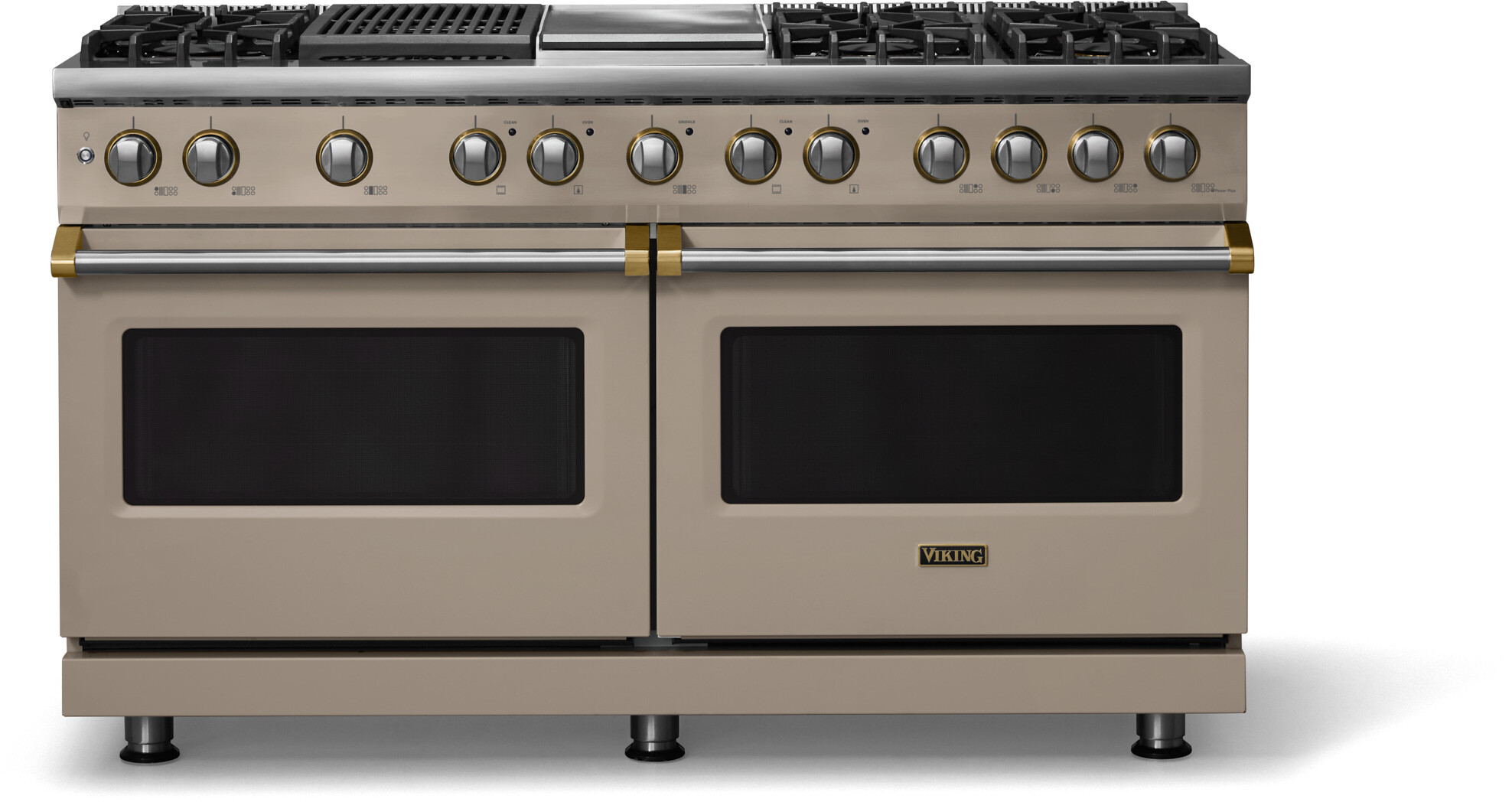 Viking VDR56046GQNABBLP 5-Series 60 inch Freestanding Dual Fuel Range with 6 Burners, Griddle, Grill, 9.4 cu. ft. Oven Capacity, VSH Pro Sealed Burner System and Self-Cleaning (Nantucket, Brushed Brass, Liquid Propane)