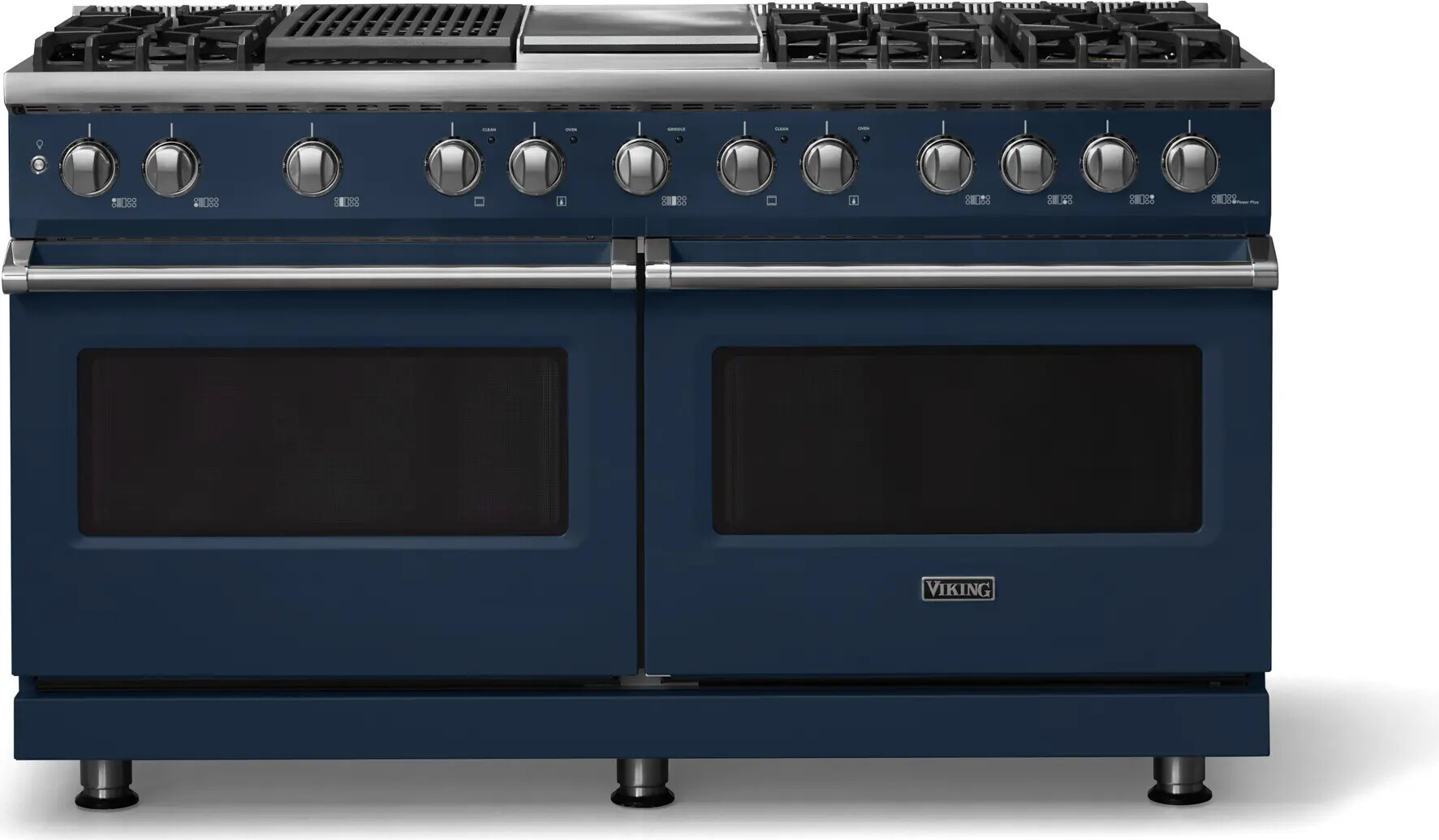 Viking VDR56046GQSBLP 5-Series 60 inch Freestanding Dual Fuel Range with 6 Burners, Griddle, Grill, 9.4 cu. ft. Oven Capacity, VSH Pro Sealed Burner System and Self-Cleaning (Slate Blue, Polished Chrome, Liquid Propane)