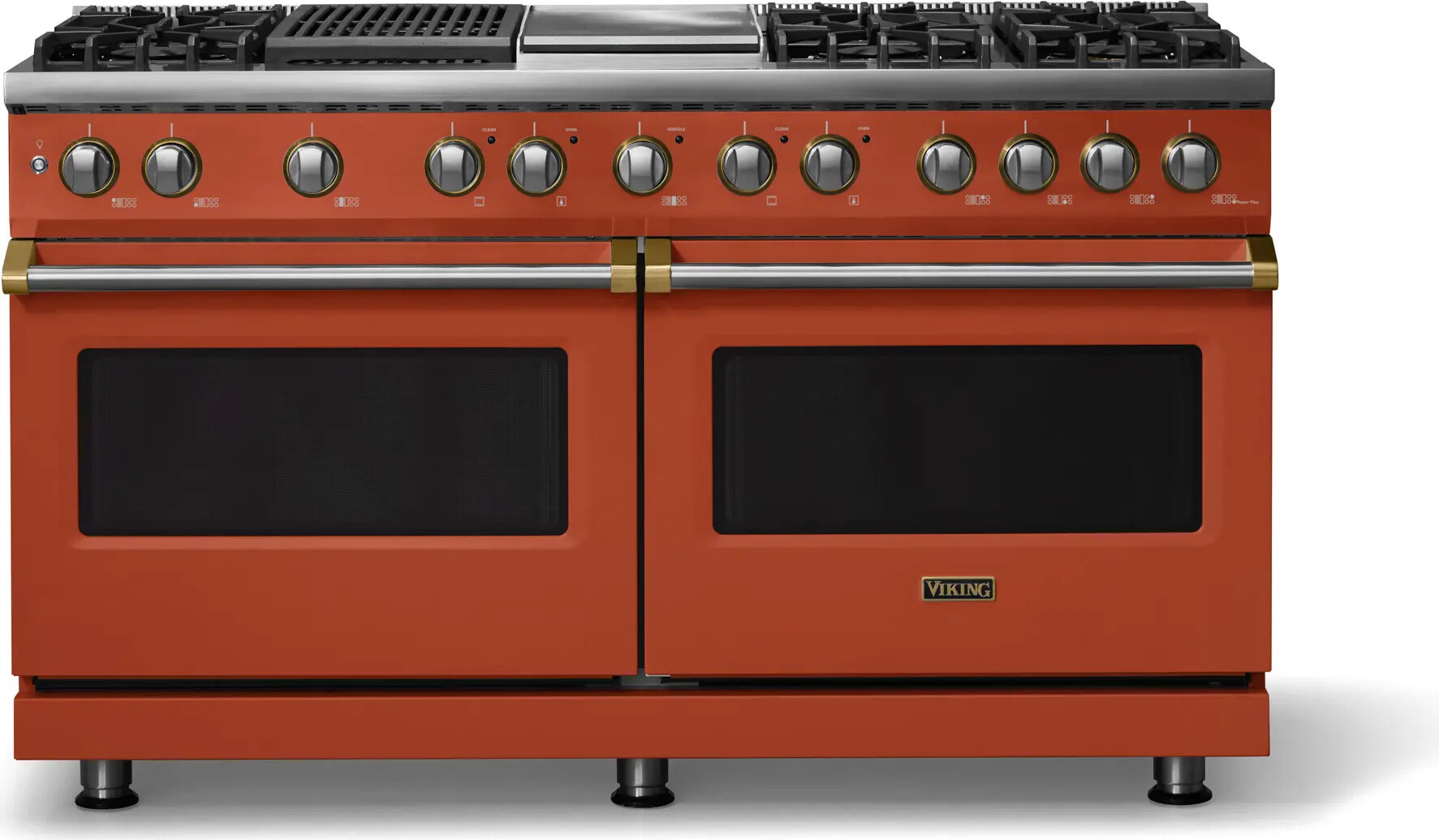 Viking VDR56046GQSCBBLP 5-Series 60 inch Freestanding Dual Fuel Range with 6 Burners, Griddle, Grill, 9.4 cu. ft. Oven Capacity, VSH Pro Sealed Burner System and Self-Cleaning (Spiced Cider, Brushed Brass, Liquid Propane)