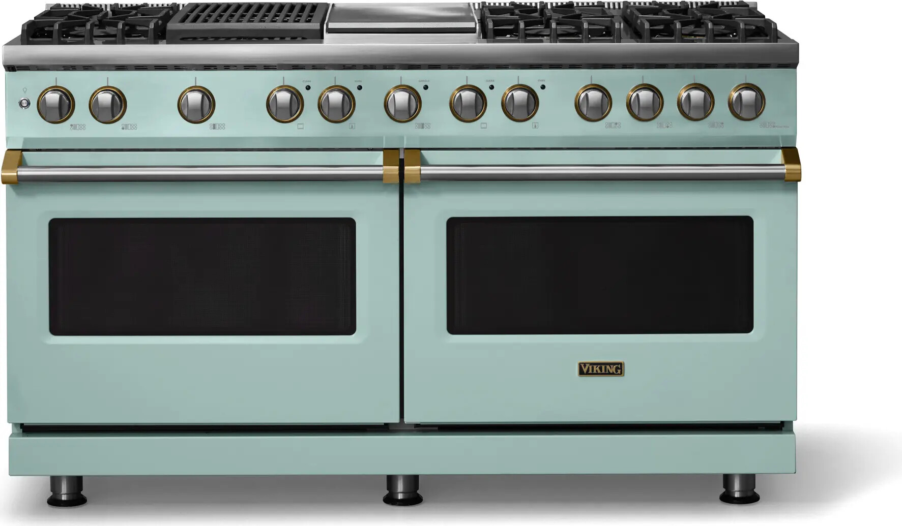 Viking VDR56046GQSPBBLP 5-Series 60 inch Freestanding Dual Fuel Range with 6 Burners, Griddle, Grill, 9.4 cu. ft. Oven Capacity, VSH Pro Sealed Burner System and Self-Cleaning (Splash, Brushed Brass, Liquid Propane)