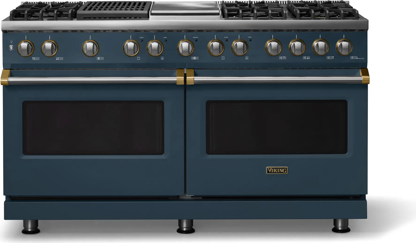 Viking VDR56046GQSQBBLP 5-Series 60 inch Freestanding Dual Fuel Range with 6 Burners, Griddle, Grill, 9.4 cu. ft. Oven Capacity, VSH Pro Sealed Burner System and Self-Cleaning (Squall, Brushed Brass, Liquid Propane)