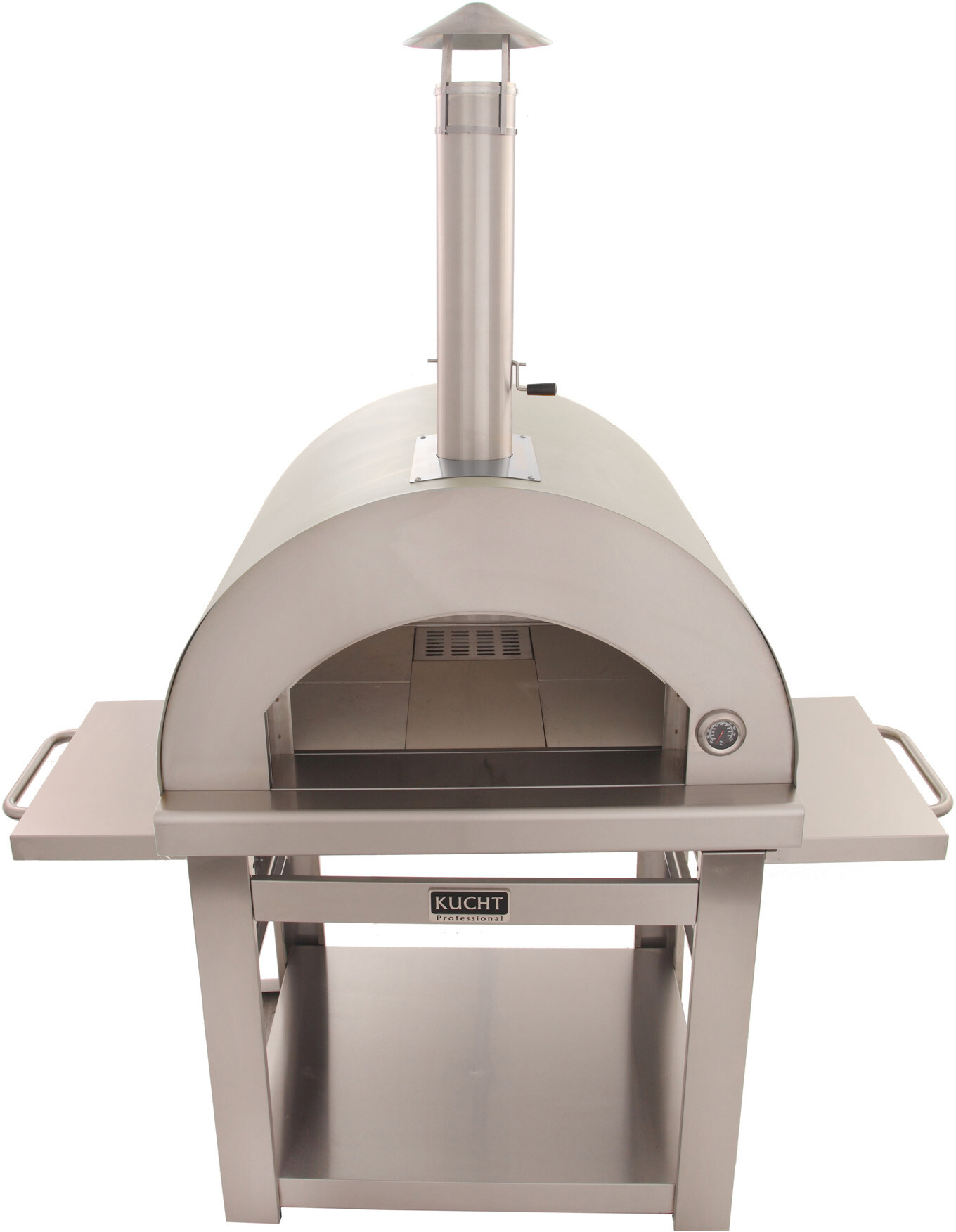 Kucht VENICES 39 inch Outdoor Wood-Fired Pizza Oven with Temperature Gauge, Stainless Steel Door and Exterior, Firebricks Interior Floor and Foldable Tables (Stainless Steel)