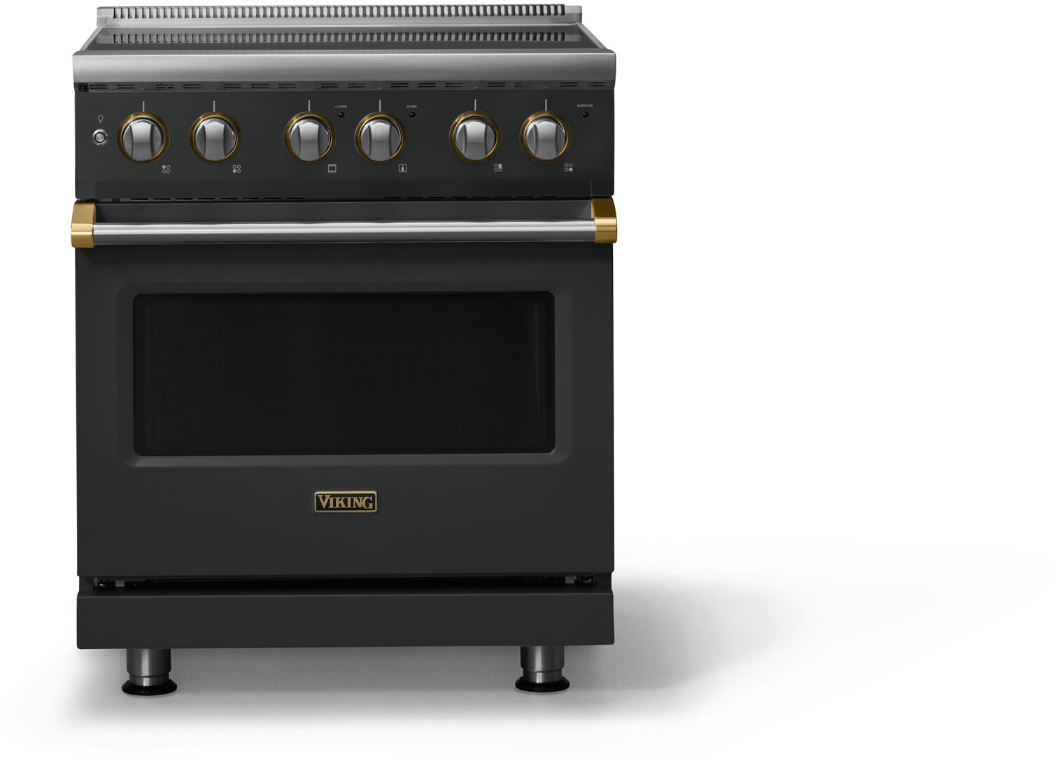Viking VER53044BANBB 5-Series 30 inch Freestanding Electric Range with 4 Elements, 4.7 cu. ft. Oven Capacity, QuickCook Surface Elements and Vari-Speed Dual Flow Convection System (Antique Bronze, Brushed Brass)