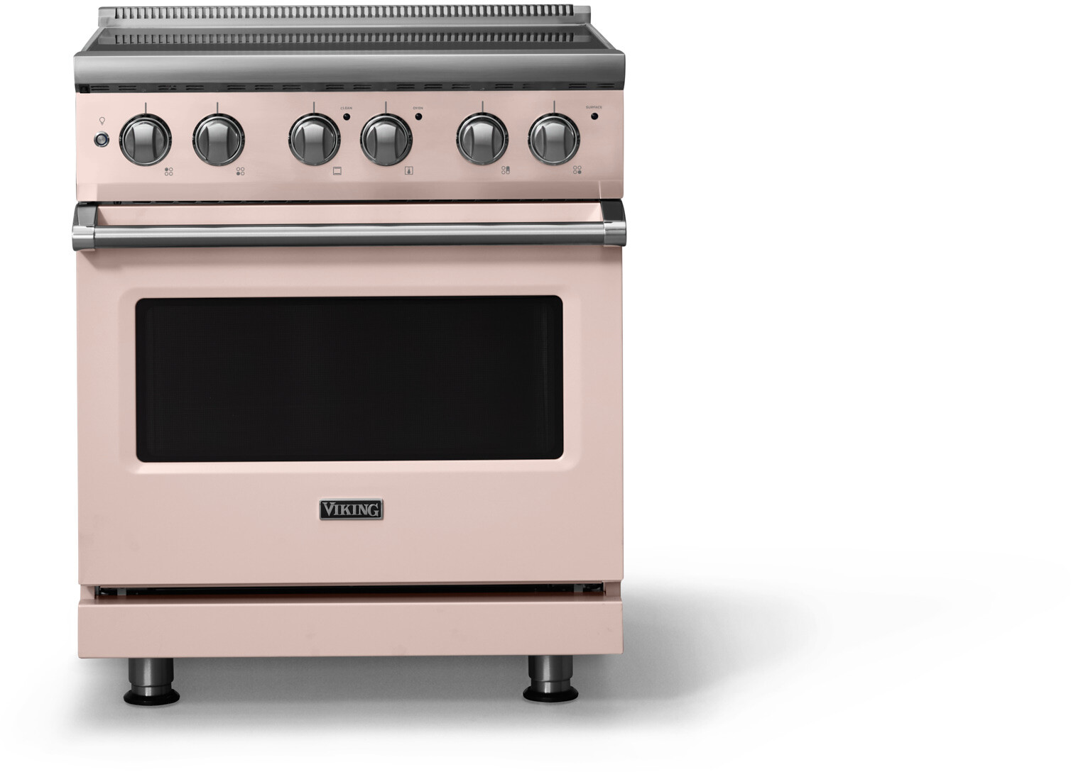 Viking VER53044BBH 5-Series 30 inch Freestanding Electric Range with 4 Elements, 4.7 cu. ft. Oven Capacity, QuickCook Surface Elements and Vari-Speed Dual Flow Convection System (Blush, Polished Chrome)