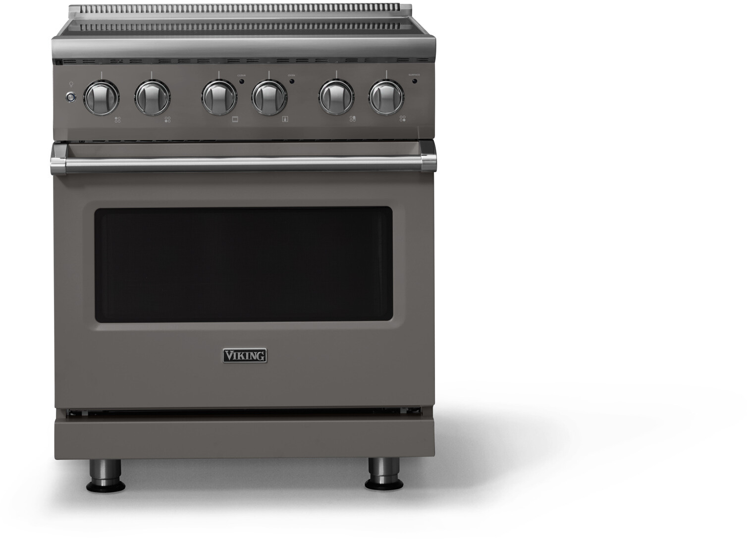 Viking VER53044BDG 5-Series 30 inch Freestanding Electric Range with 4 Elements, 4.7 cu. ft. Oven Capacity, QuickCook Surface Elements and Vari-Speed Dual Flow Convection System (Damascus Gray, Polished Chrome)