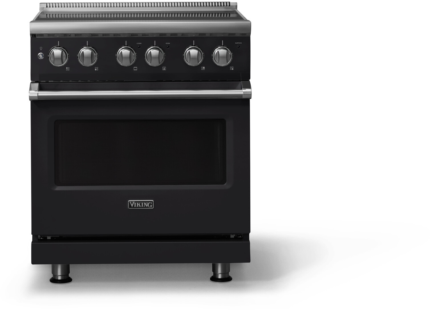 Viking VER53044BON 5-Series 30 inch Freestanding Electric Range with 4 Elements, 4.7 cu. ft. Oven Capacity, QuickCook Surface Elements and Vari-Speed Dual Flow Convection System (Onyx, Polished Chrome)
