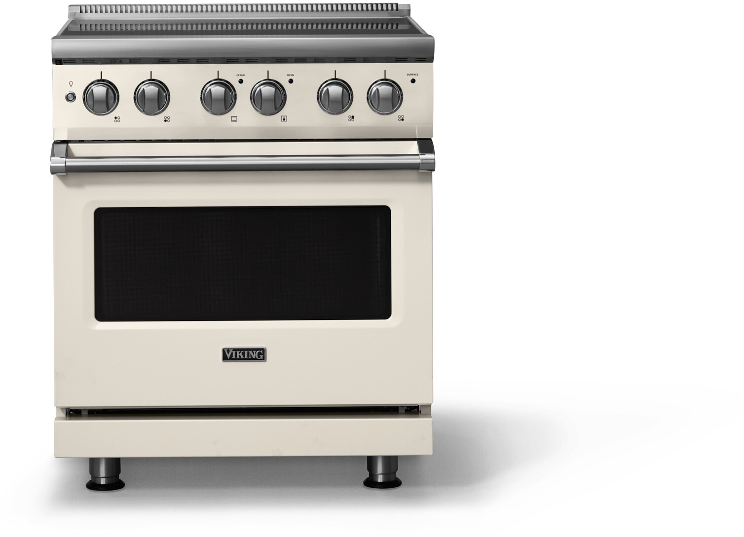 Viking VER53044BPW 5-Series 30 inch Freestanding Electric Range with 4 Elements, 4.7 cu. ft. Oven Capacity, QuickCook Surface Elements and Vari-Speed Dual Flow Convection System (Pure White, Polished Chrome)