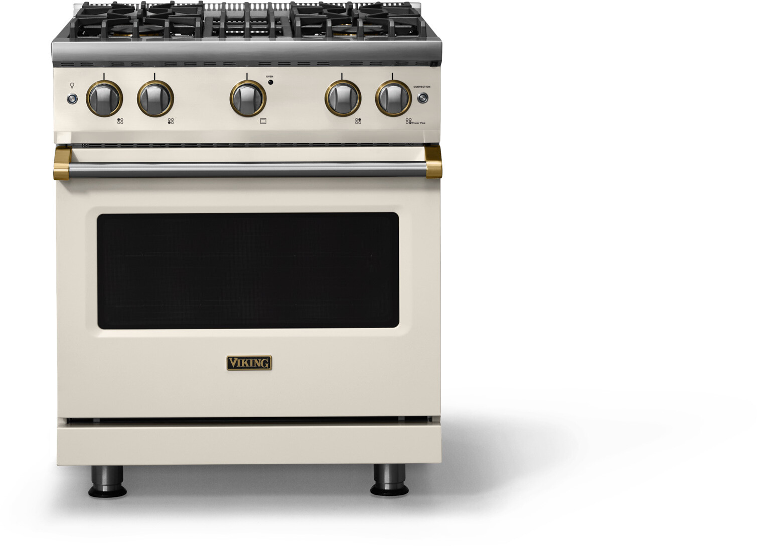 Viking VGR53044BPWBB 5-Series 30 inch Freestanding Gas Range with 4 Sealed Burners, 4 cu. ft. Oven Capacity, VSH Pro Sealed Burner System and Gourmet-Glo Infrared Broiler (Pure White, Brushed Brass, Natural Gas)
