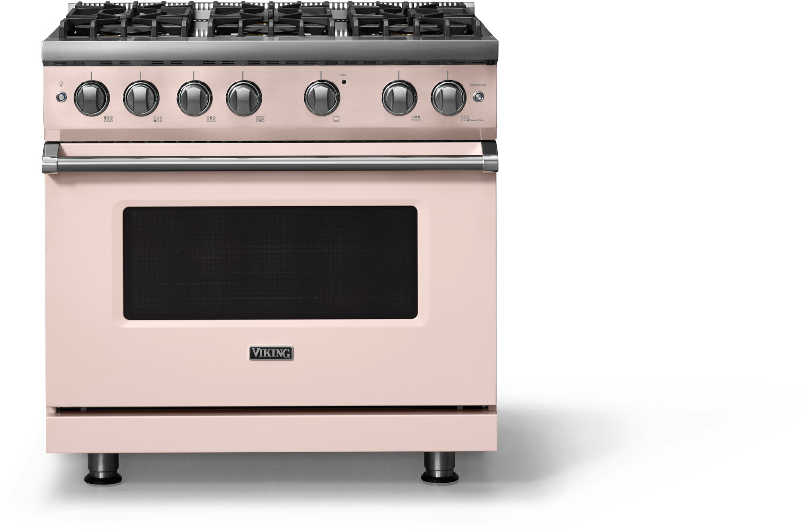 Viking VGR53646BBH 5-Series 36 inch Freestanding Gas Range with 6 Sealed Burners, 5.1 cu. ft. Oven Capacity, VSH Pro Sealed Burner System and Gourmet-Glo Infrared Broiler (Blush, Polished Chrome, Natural Gas)