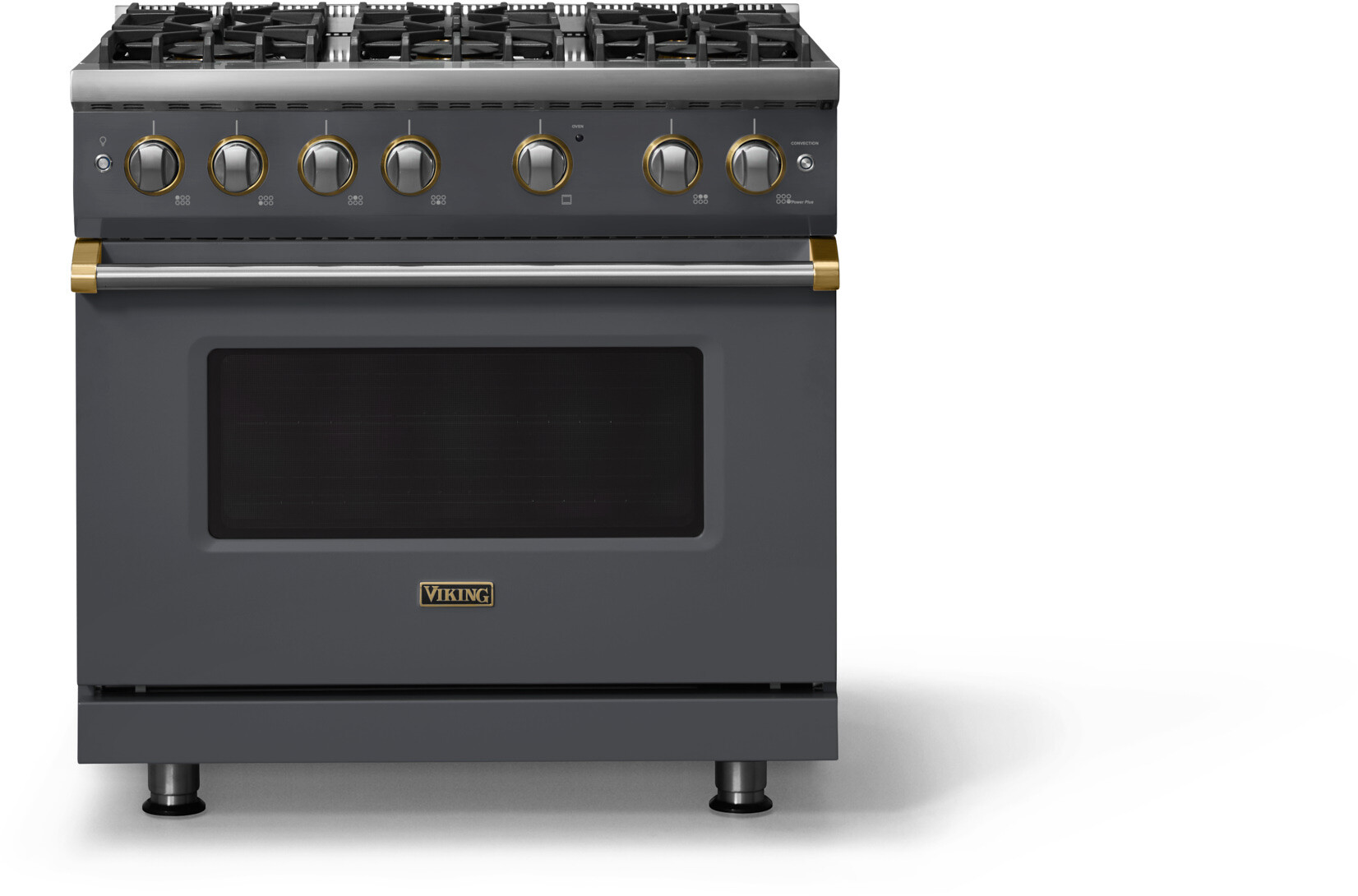 Viking VGR53646BCSBBLP 5-Series 36 inch Freestanding Gas Range with 6 Sealed Burners, 5.1 cu. ft. Oven Capacity, VSH Pro Sealed Burner System and Gourmet-Glo Infrared Broiler (Cast Black, Brushed Brass, Liquid Propane)